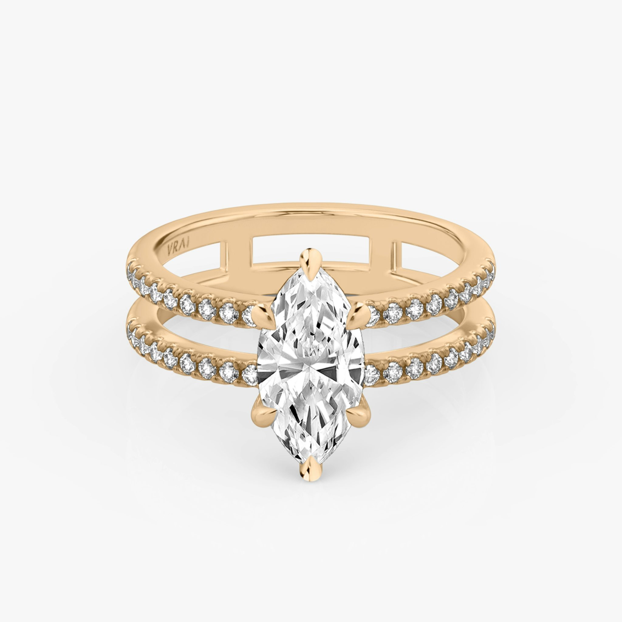 The Double Band | Marquise | 14k | Rose Gold | bandAccent: Pavé | bandStoneShape: Round Brilliant | diamondOrientation: vertical | caratWeight: other