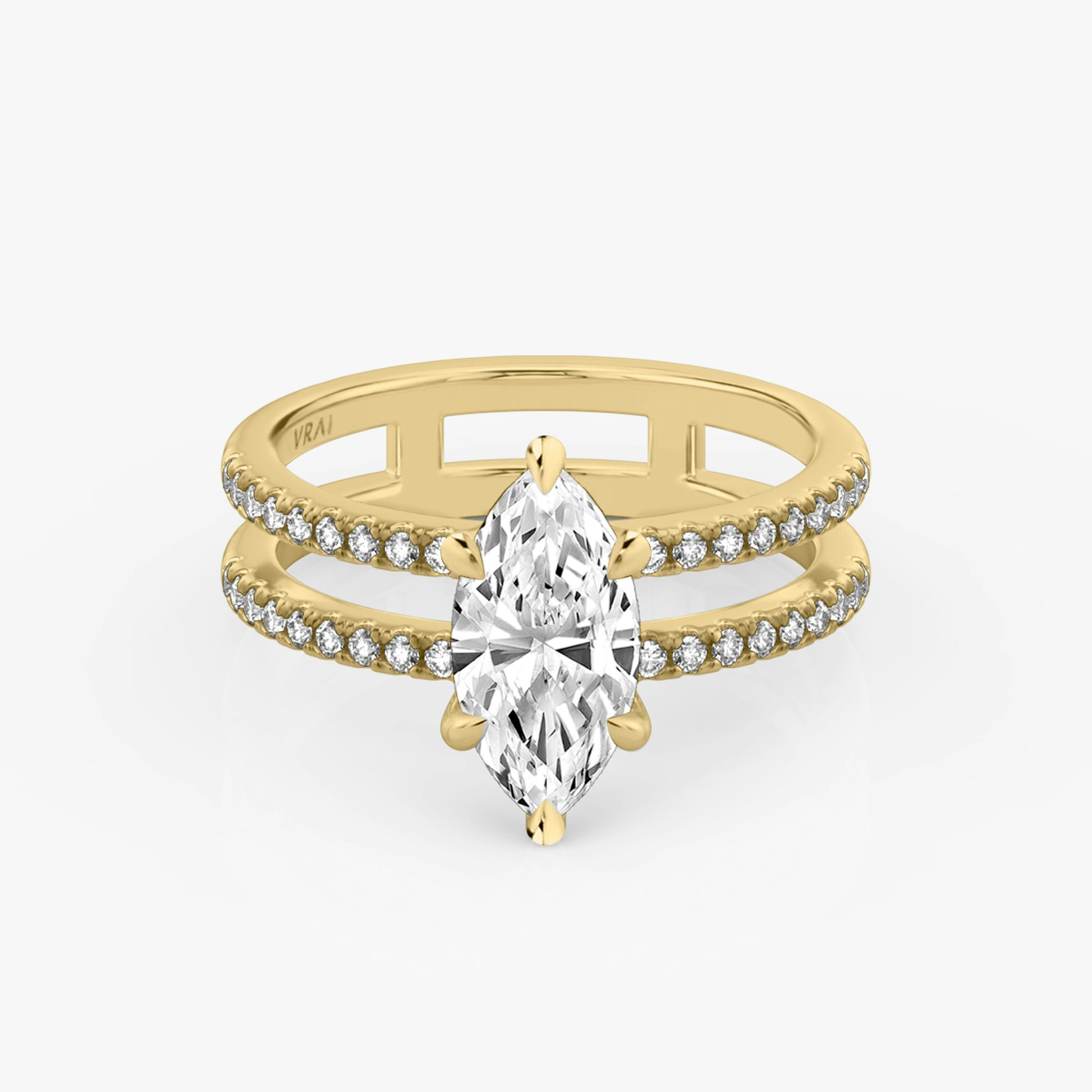 The Double Band | Marquise | 18k | Yellow Gold | bandAccent: Pavé | bandStoneShape: Round Brilliant | diamondOrientation: vertical | caratWeight: other