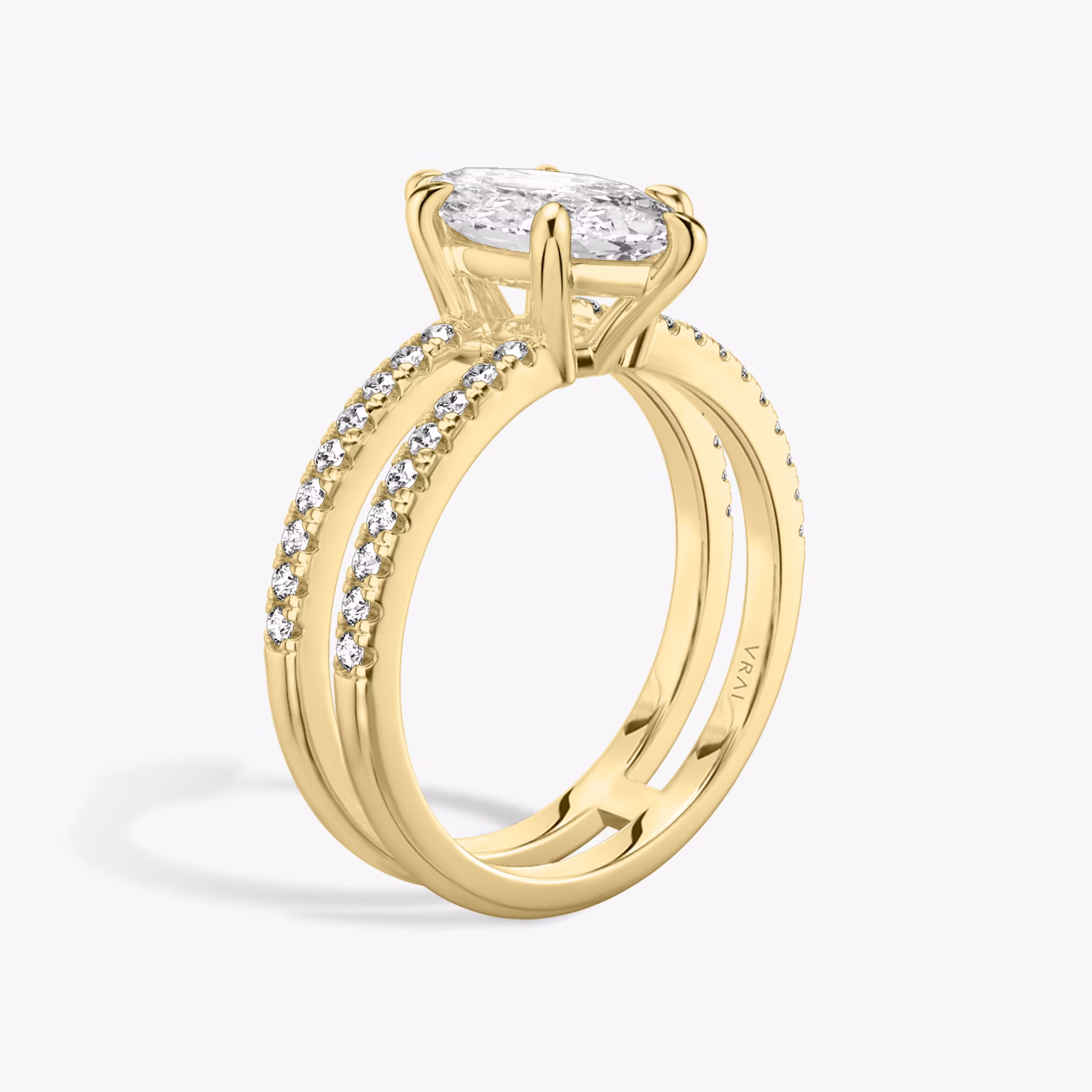 The Double Band | Marquise | 18k | Yellow Gold | bandAccent: Pavé | bandStoneShape: Round Brilliant | diamondOrientation: vertical | caratWeight: other