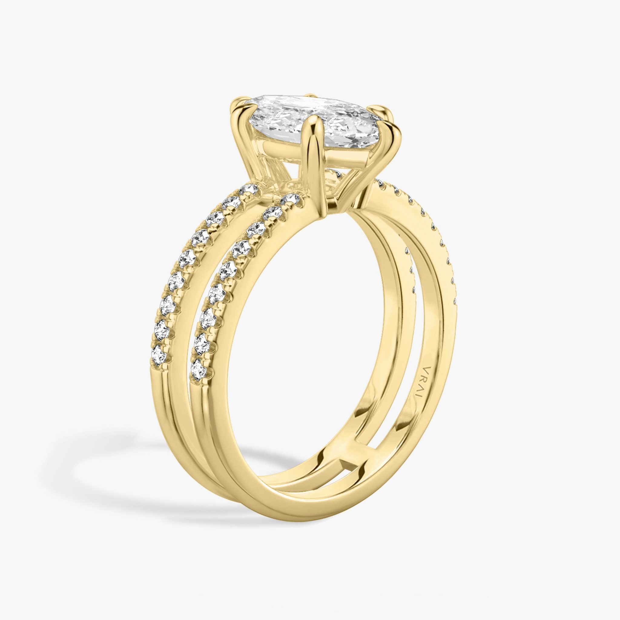 The Double Band | Marquise | 18k | Yellow Gold | bandAccent: Pavé | bandStoneShape: Round Brilliant | diamondOrientation: vertical | caratWeight: other