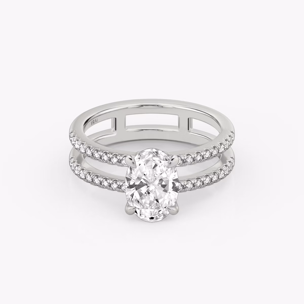The Double Band | Oval | Platinum | bandAccent: Pavé | bandStoneShape: Round Brilliant | diamondOrientation: vertical | caratWeight: other
