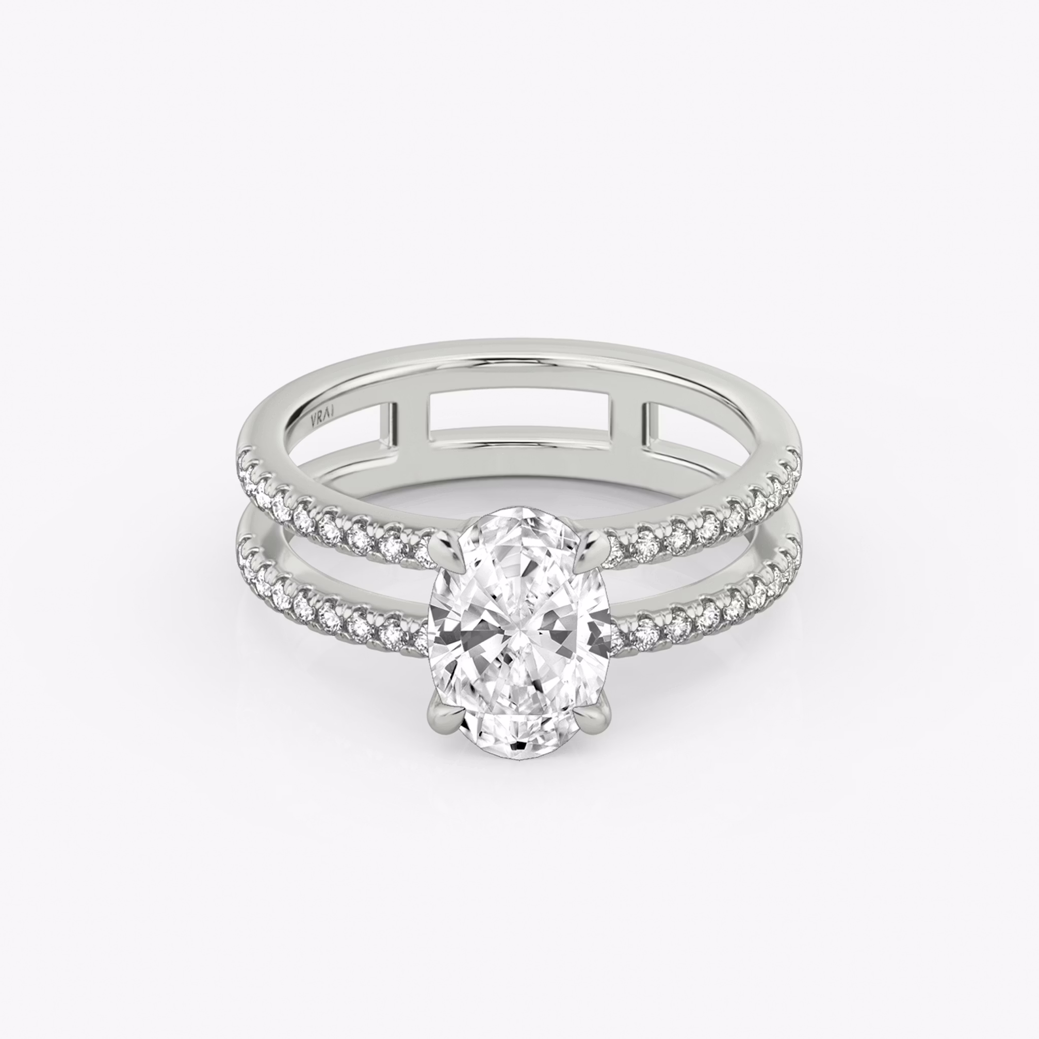 The Double Band | Oval | 18k | White Gold | bandAccent: Pavé | bandStoneShape: Round Brilliant | diamondOrientation: vertical | caratWeight: other