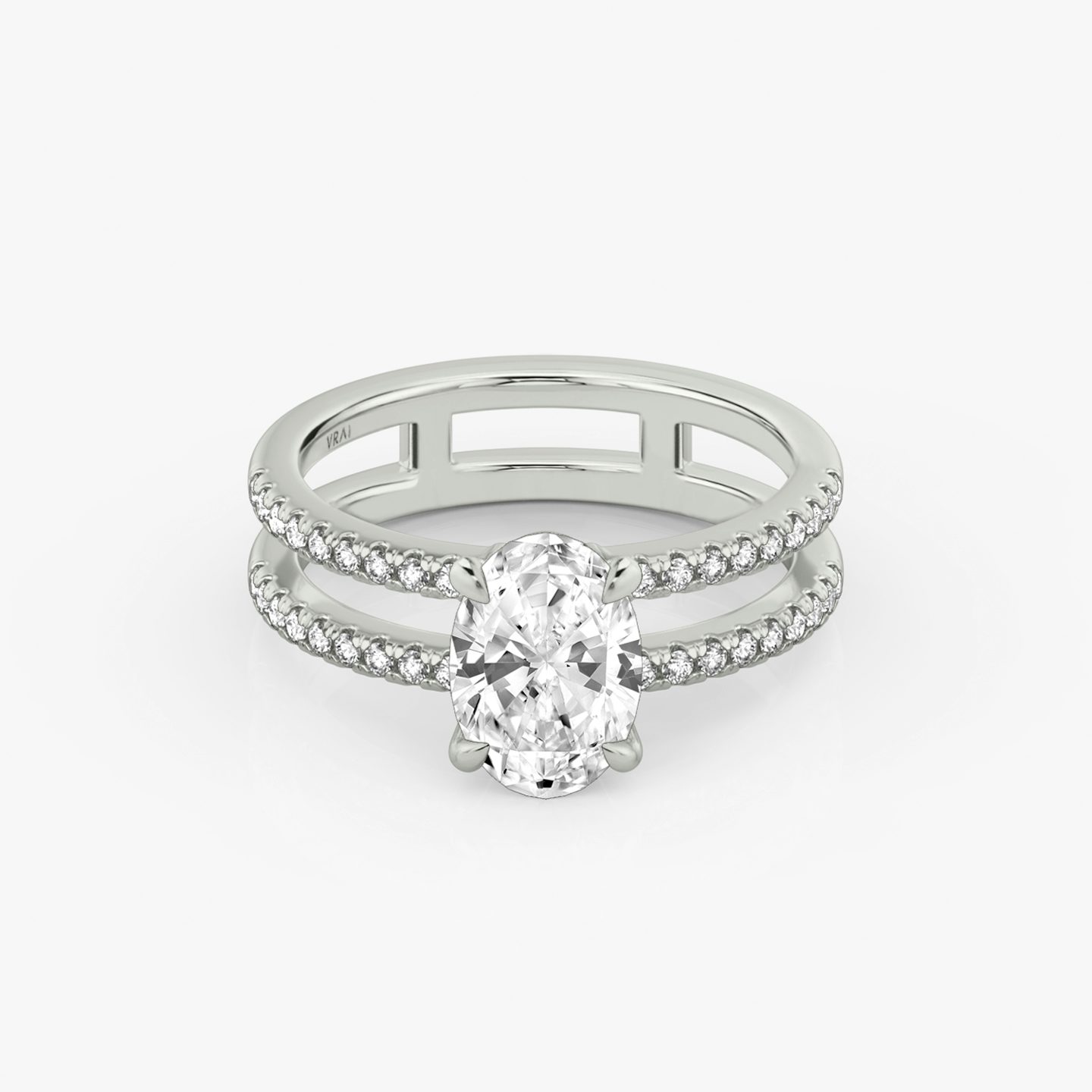 The Double Band | Oval | 18k | White Gold | bandAccent: Pavé | bandStoneShape: Round Brilliant | diamondOrientation: vertical | caratWeight: other