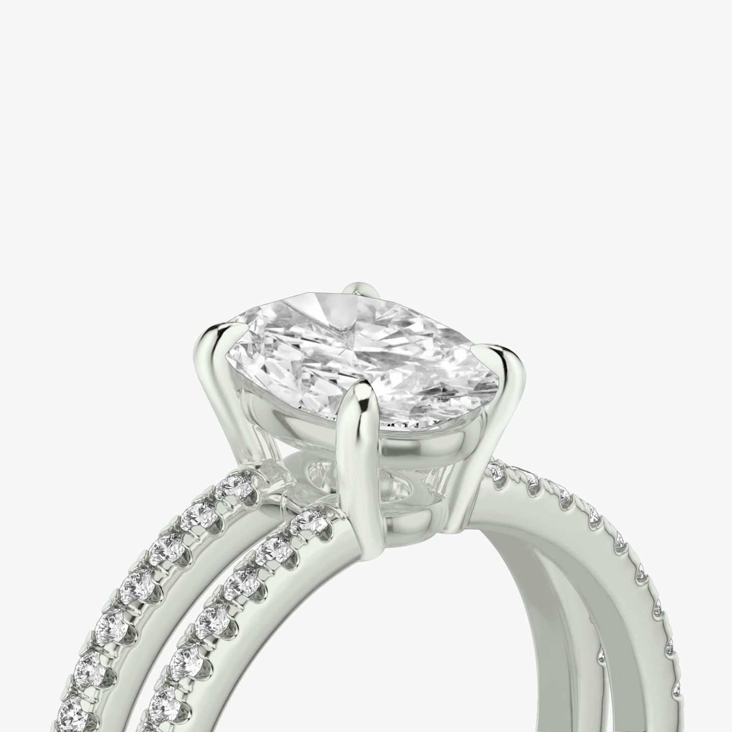 The Double Band | Oval | 18k | White Gold | bandAccent: Pavé | bandStoneShape: Round Brilliant | diamondOrientation: vertical | caratWeight: other