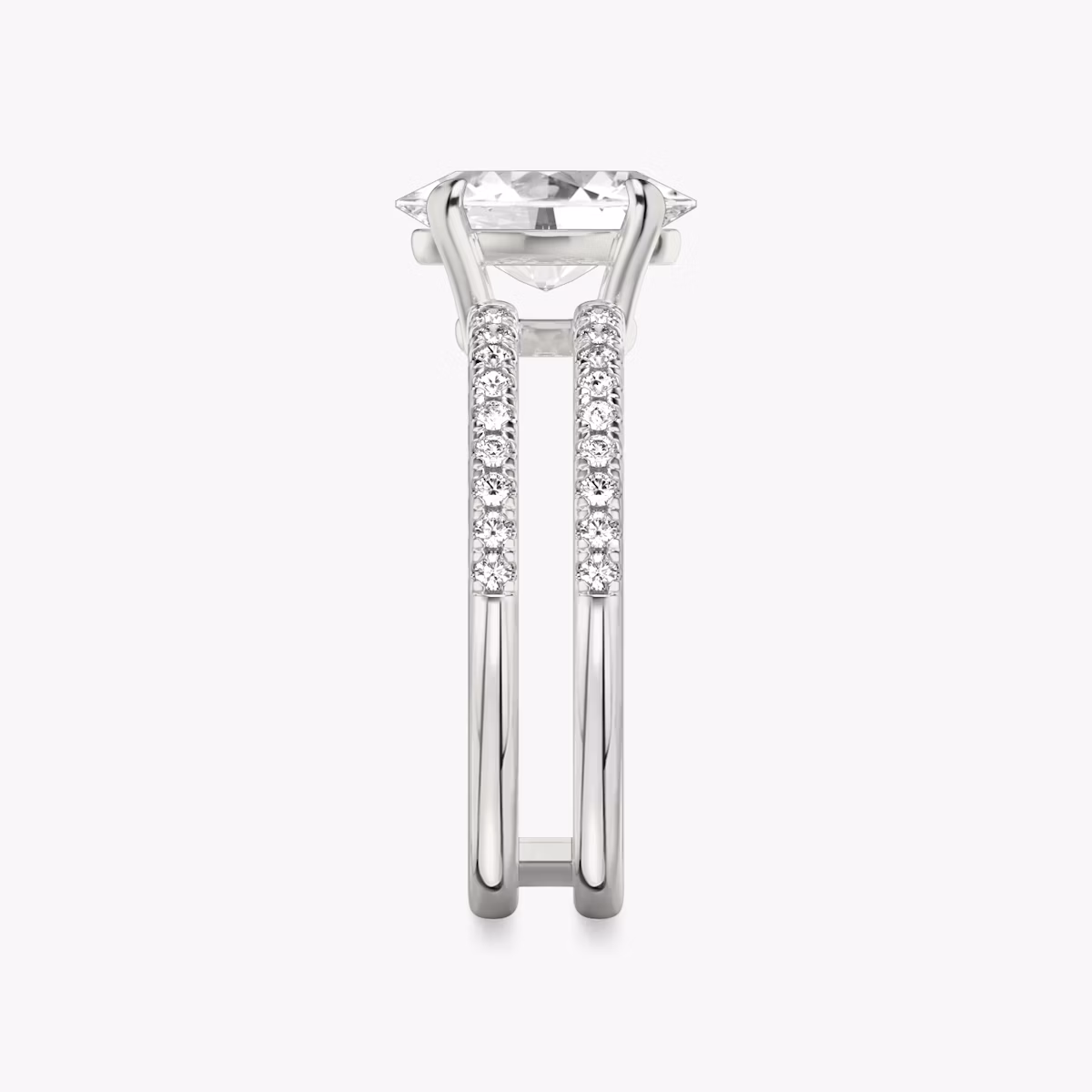 The Double Band | Oval | Platinum | bandAccent: Pavé | bandStoneShape: Round Brilliant | diamondOrientation: vertical | caratWeight: other