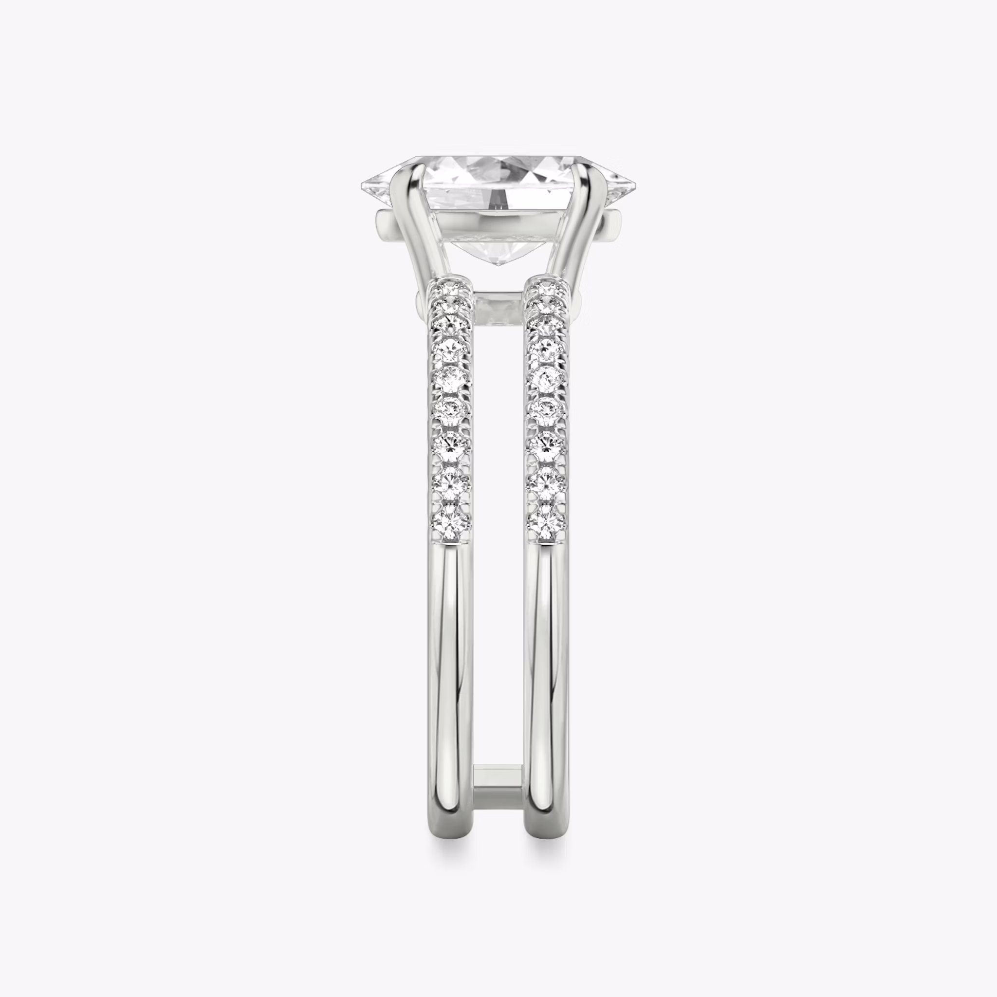 The Double Band | Oval | 18k | White Gold | bandAccent: Pavé | bandStoneShape: Round Brilliant | diamondOrientation: vertical | caratWeight: other
