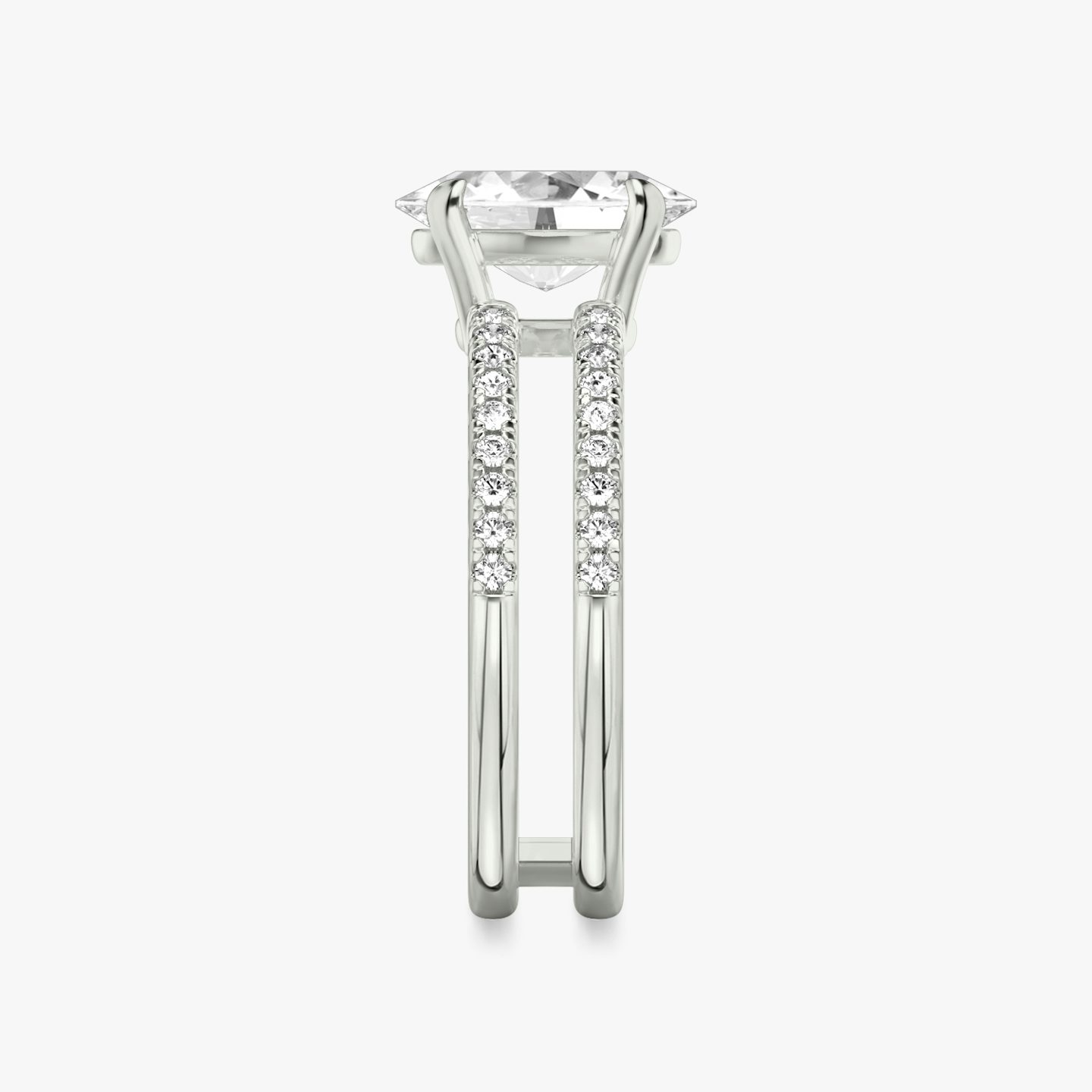 The Double Band | Oval | 18k | White Gold | bandAccent: Pavé | bandStoneShape: Round Brilliant | diamondOrientation: vertical | caratWeight: other