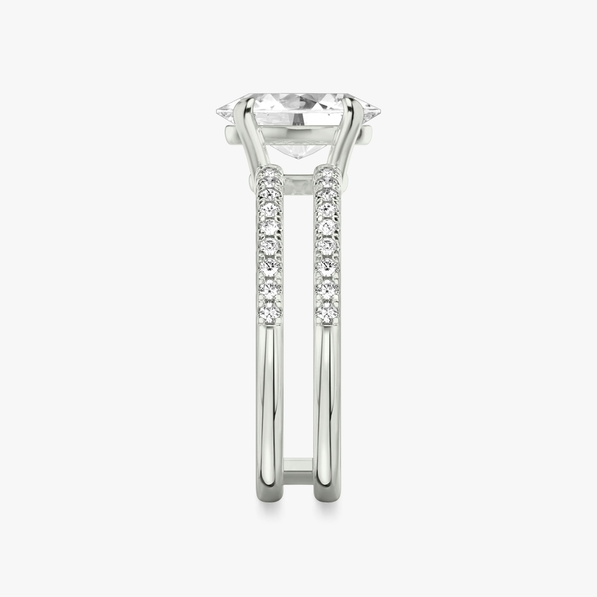 The Double Band | Oval | 18k | White Gold | bandAccent: Pavé | bandStoneShape: Round Brilliant | diamondOrientation: vertical | caratWeight: other