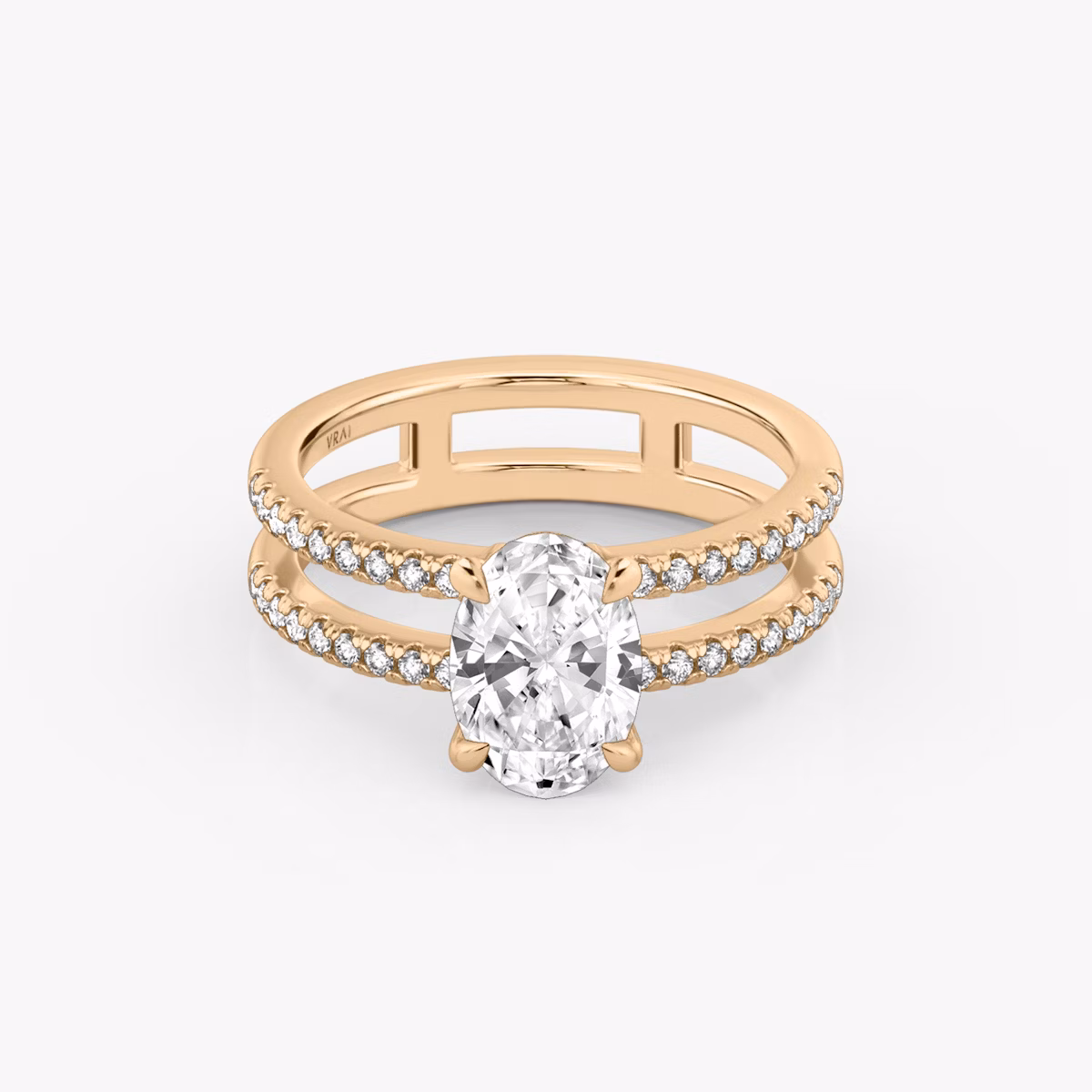 The Double Band | Oval | 14k | Rose Gold | bandAccent: Pavé | bandStoneShape: Round Brilliant | diamondOrientation: vertical | caratWeight: other