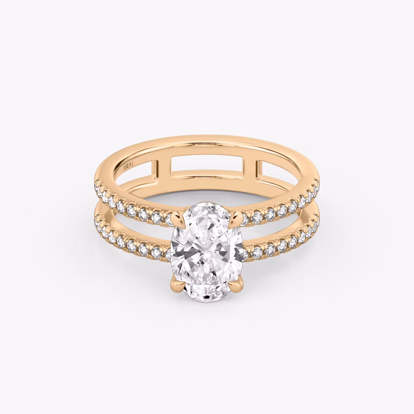 The Double Band | Oval | 14k | Rose Gold | bandAccent: Pavé | bandStoneShape: Round Brilliant | diamondOrientation: vertical | caratWeight: other