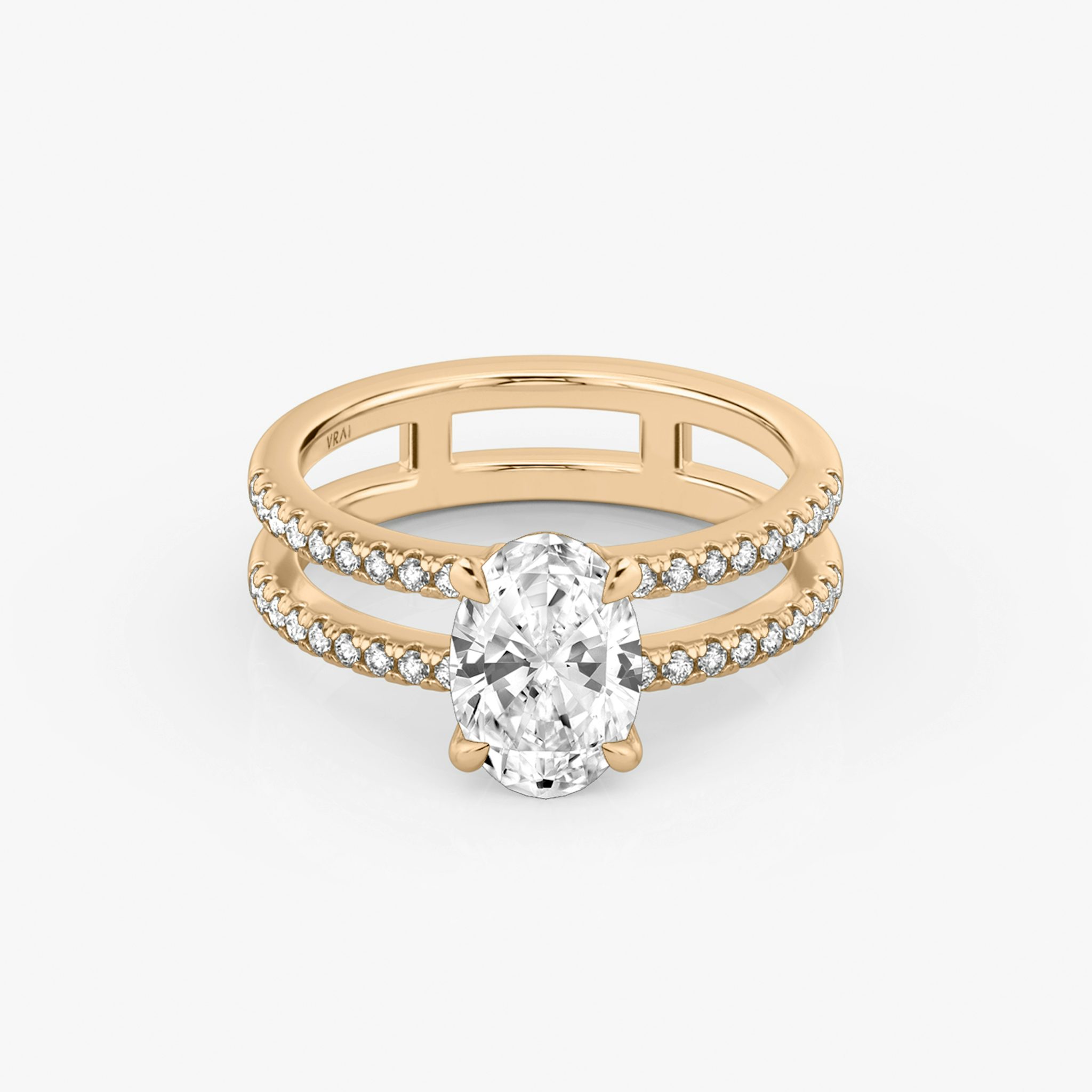 The Double Band | Oval | 14k | Rose Gold | bandAccent: Pavé | bandStoneShape: Round Brilliant | diamondOrientation: vertical | caratWeight: other