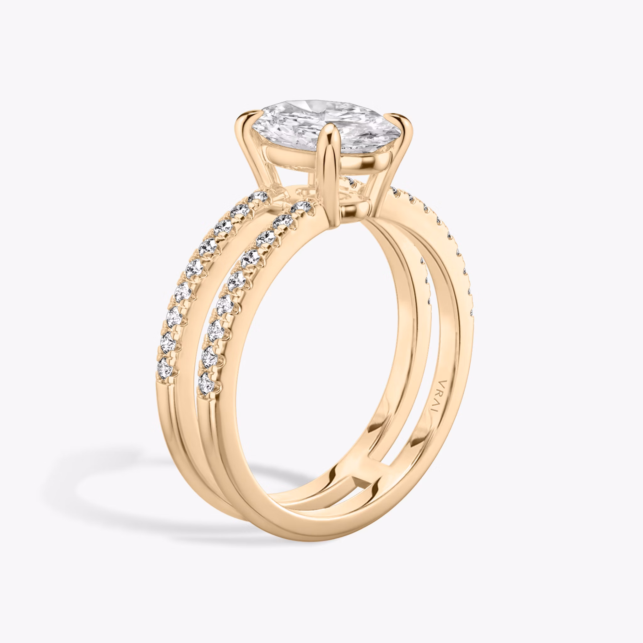 The Double Band | Oval | 14k | Rose Gold | bandAccent: Pavé | bandStoneShape: Round Brilliant | diamondOrientation: vertical | caratWeight: other