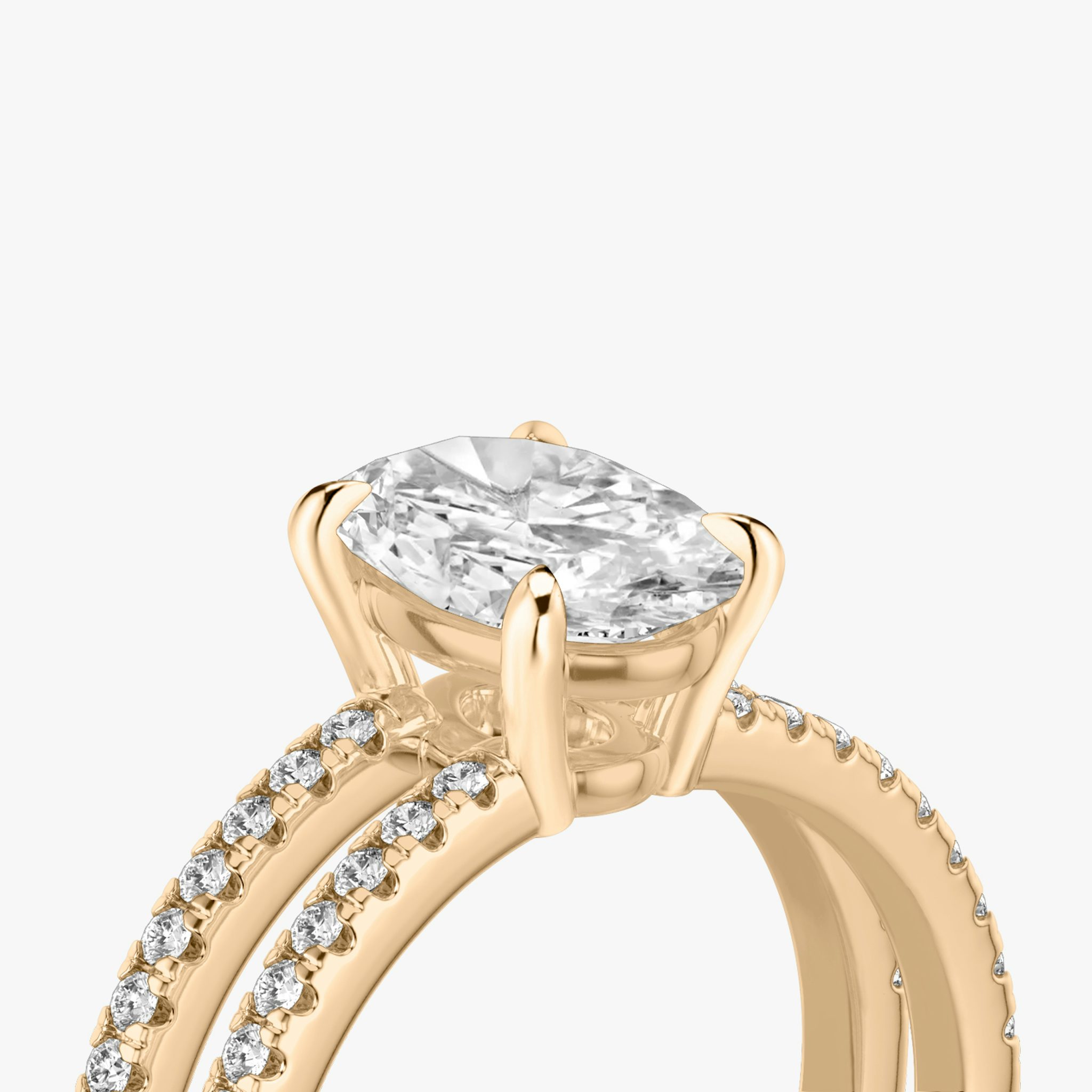 The Double Band | Oval | 14k | Rose Gold | bandAccent: Pavé | bandStoneShape: Round Brilliant | diamondOrientation: vertical | caratWeight: other