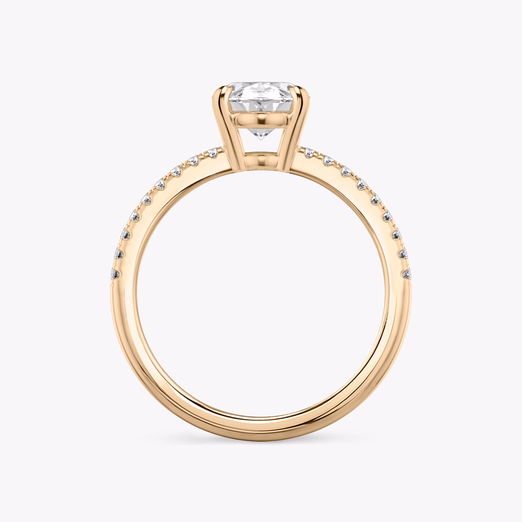The Double Band | Oval | 14k | Rose Gold | bandAccent: Pavé | bandStoneShape: Round Brilliant | diamondOrientation: vertical | caratWeight: other