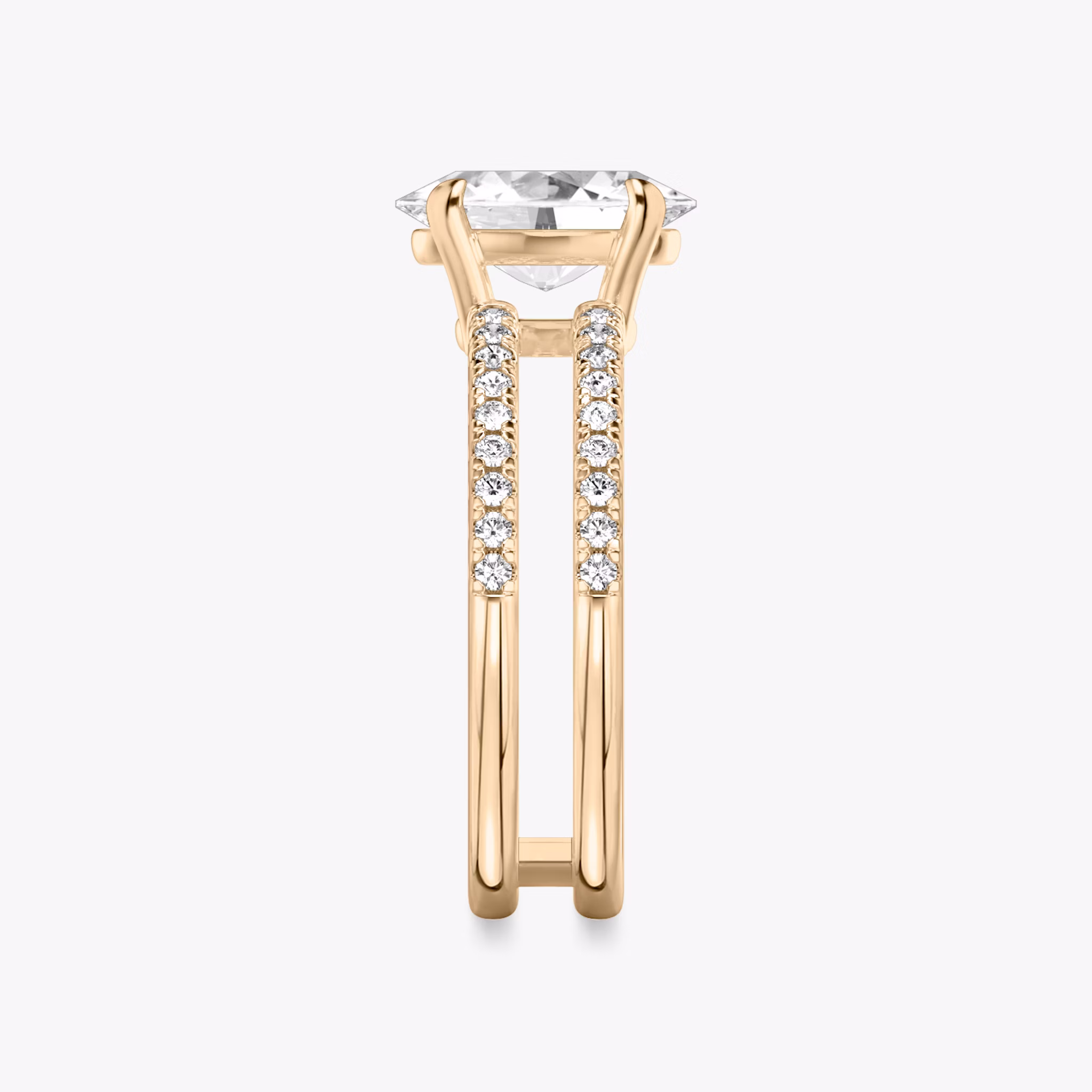 The Double Band | Oval | 14k | Rose Gold | bandAccent: Pavé | bandStoneShape: Round Brilliant | diamondOrientation: vertical | caratWeight: other