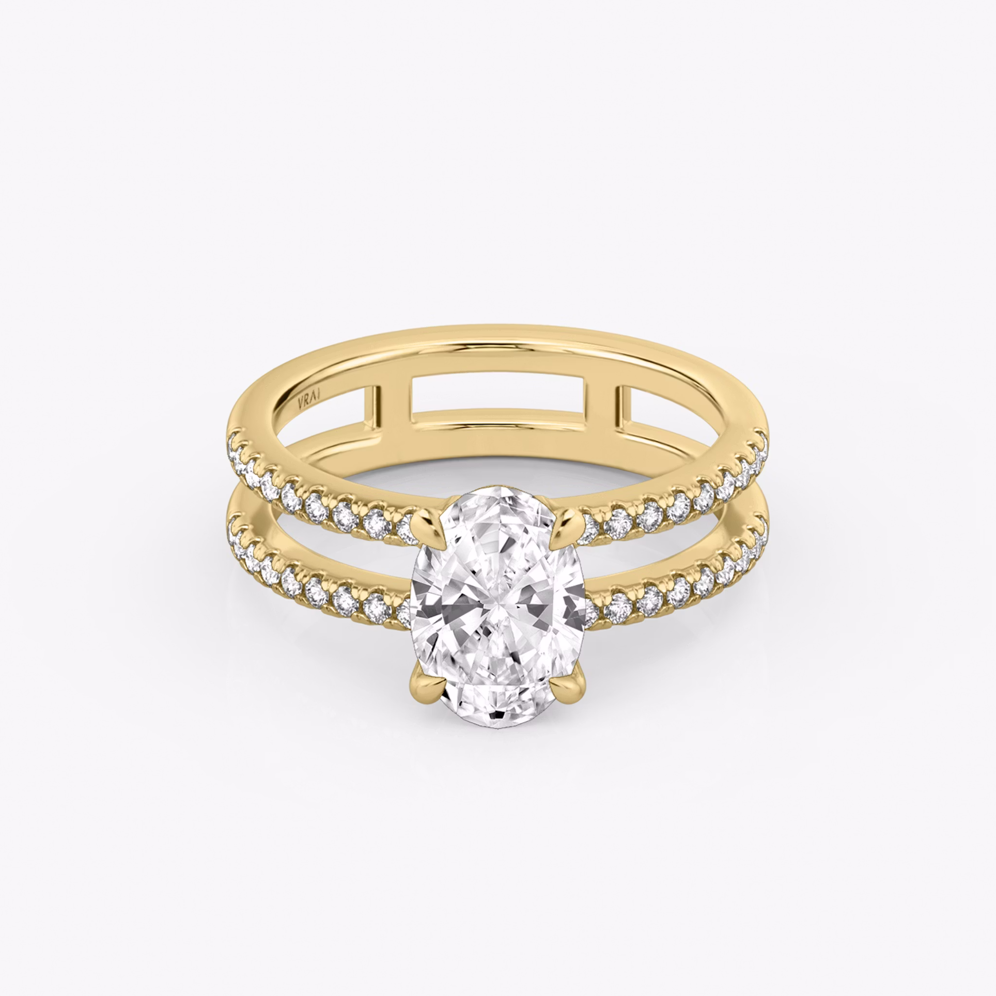 The Double Band | Oval | 18k | Yellow Gold | bandAccent: Pavé | bandStoneShape: Round Brilliant | diamondOrientation: vertical | caratWeight: other