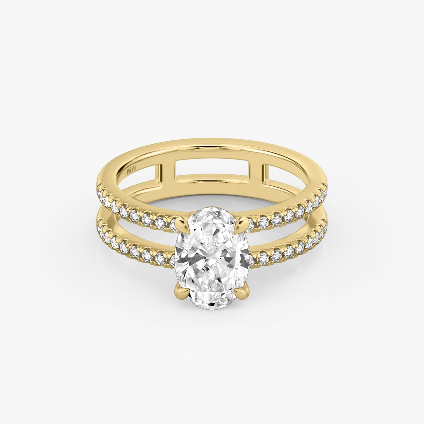 The Double Band | Oval | 18k | Yellow Gold | bandAccent: Pavé | bandStoneShape: Round Brilliant | diamondOrientation: vertical | caratWeight: other