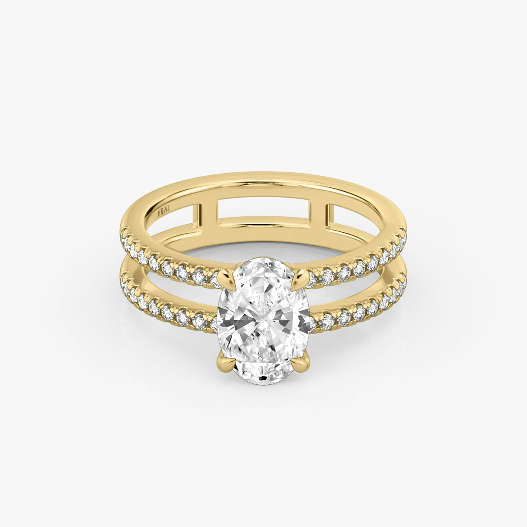 The Double Band | Oval | 18k | Yellow Gold | bandAccent: Pavé | bandStoneShape: Round Brilliant | diamondOrientation: vertical | caratWeight: other