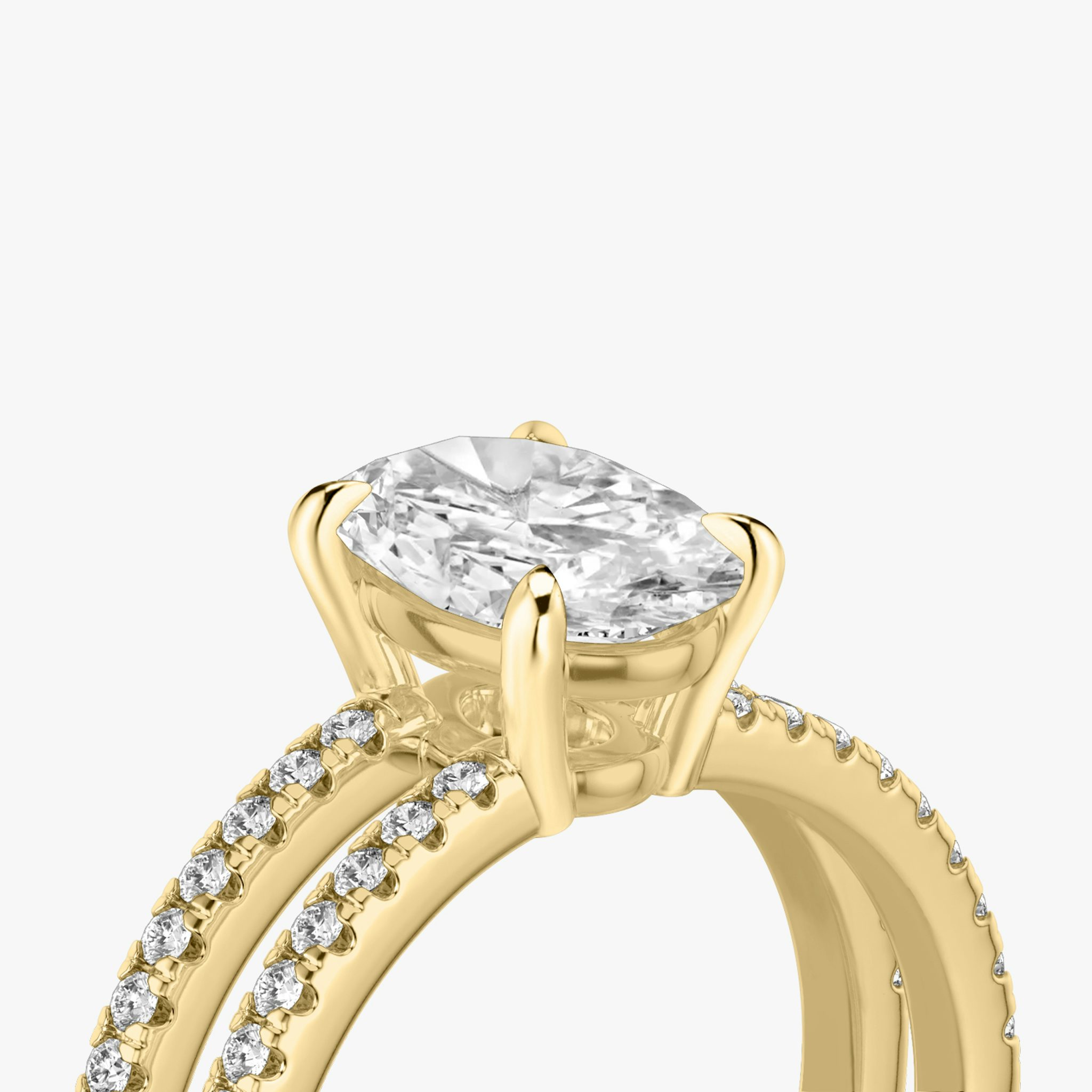 The Double Band | Oval | 18k | Yellow Gold | bandAccent: Pavé | bandStoneShape: Round Brilliant | diamondOrientation: vertical | caratWeight: other