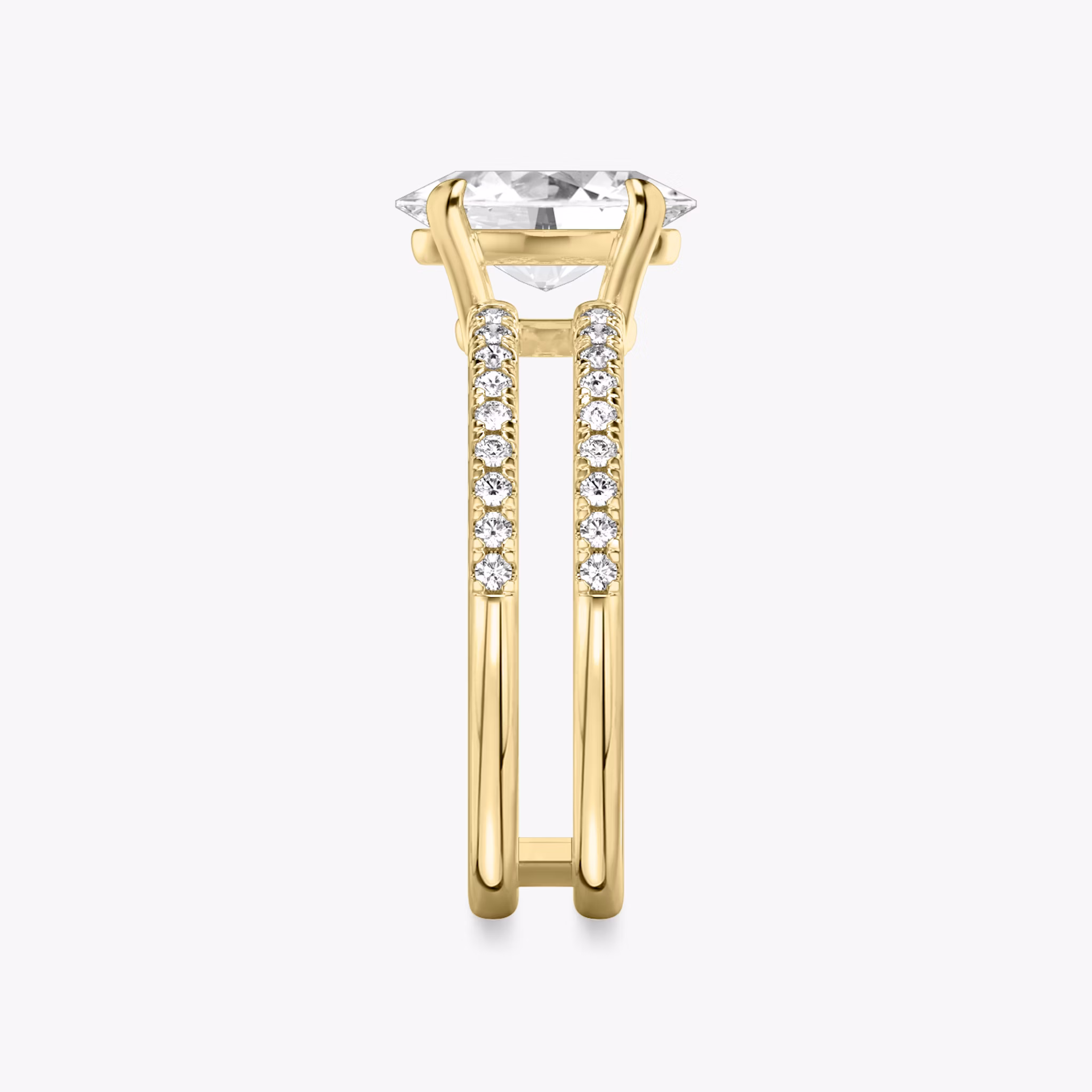 The Double Band | Oval | 18k | Yellow Gold | bandAccent: Pavé | bandStoneShape: Round Brilliant | diamondOrientation: vertical | caratWeight: other