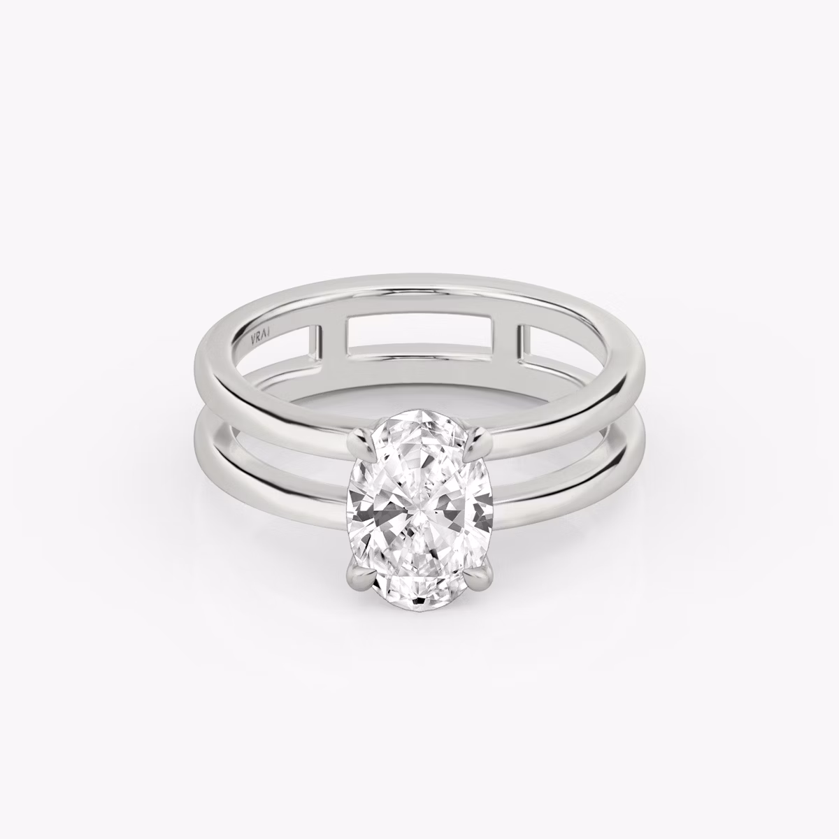 The Double Band | Oval | 18k | White Gold | bandAccent: Plain | diamondOrientation: vertical | caratWeight: other