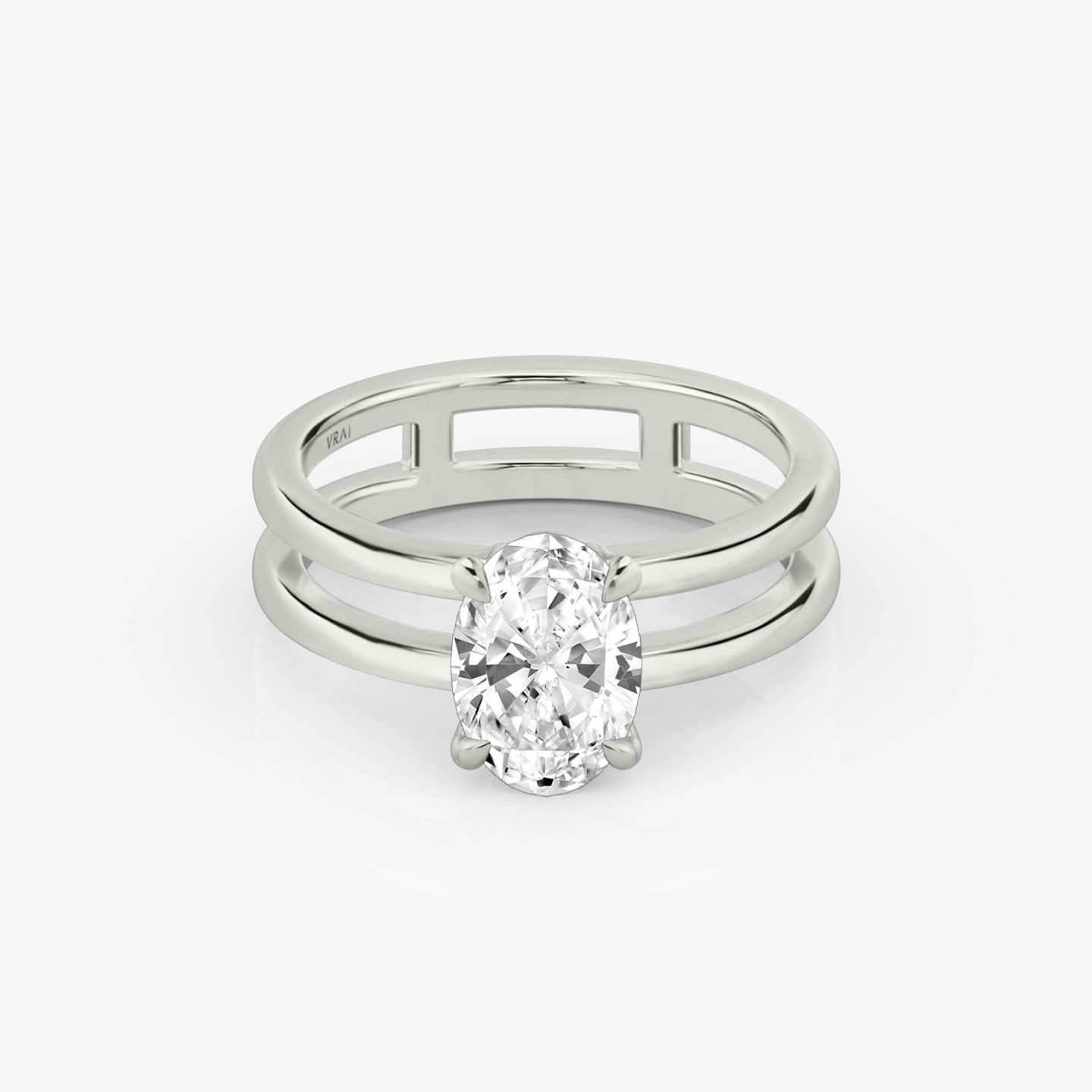 The Double Band | Oval | 18k | White Gold | bandAccent: Plain | diamondOrientation: vertical | caratWeight: other