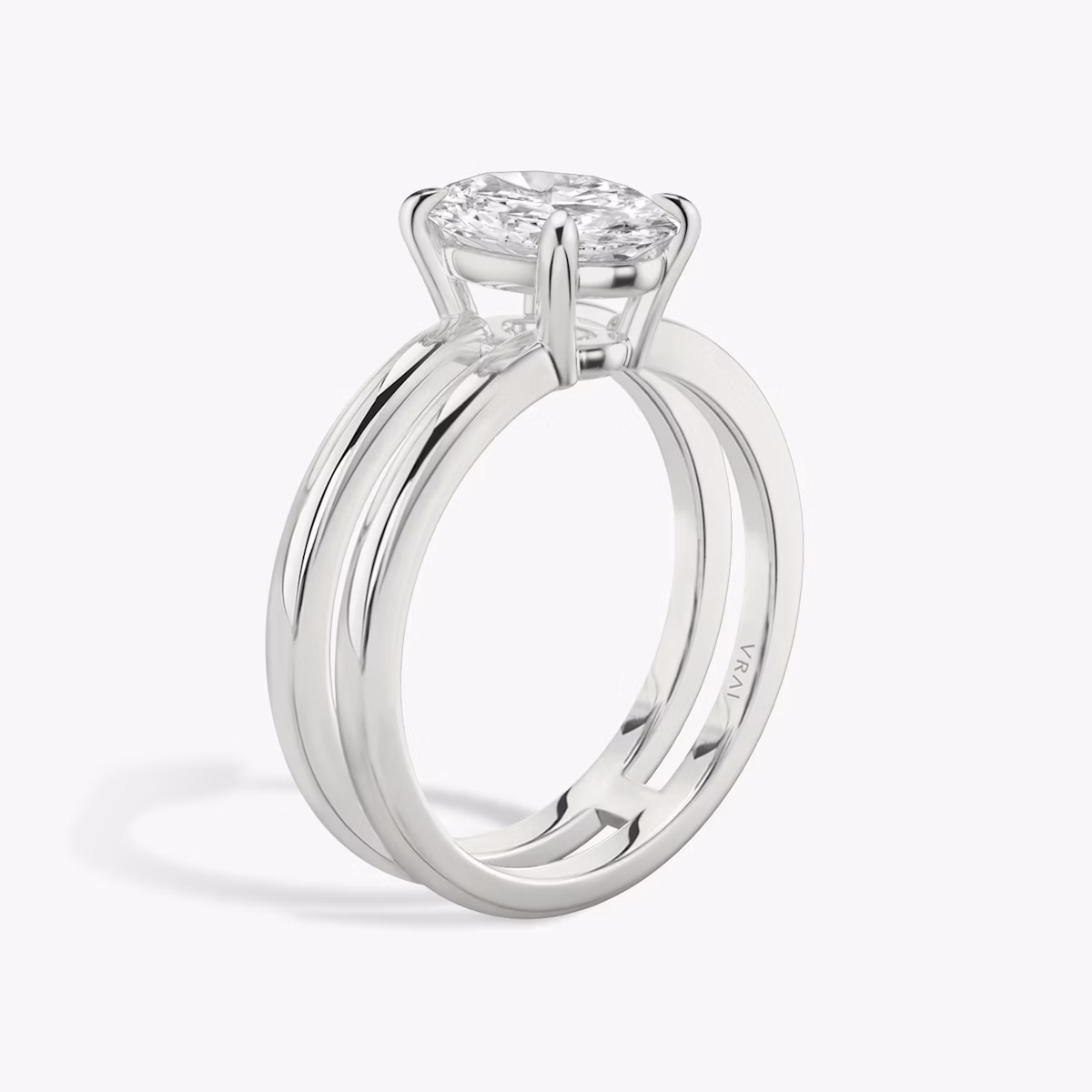 The Double Band | Oval | 18k | White Gold | bandAccent: Plain | diamondOrientation: vertical | caratWeight: other