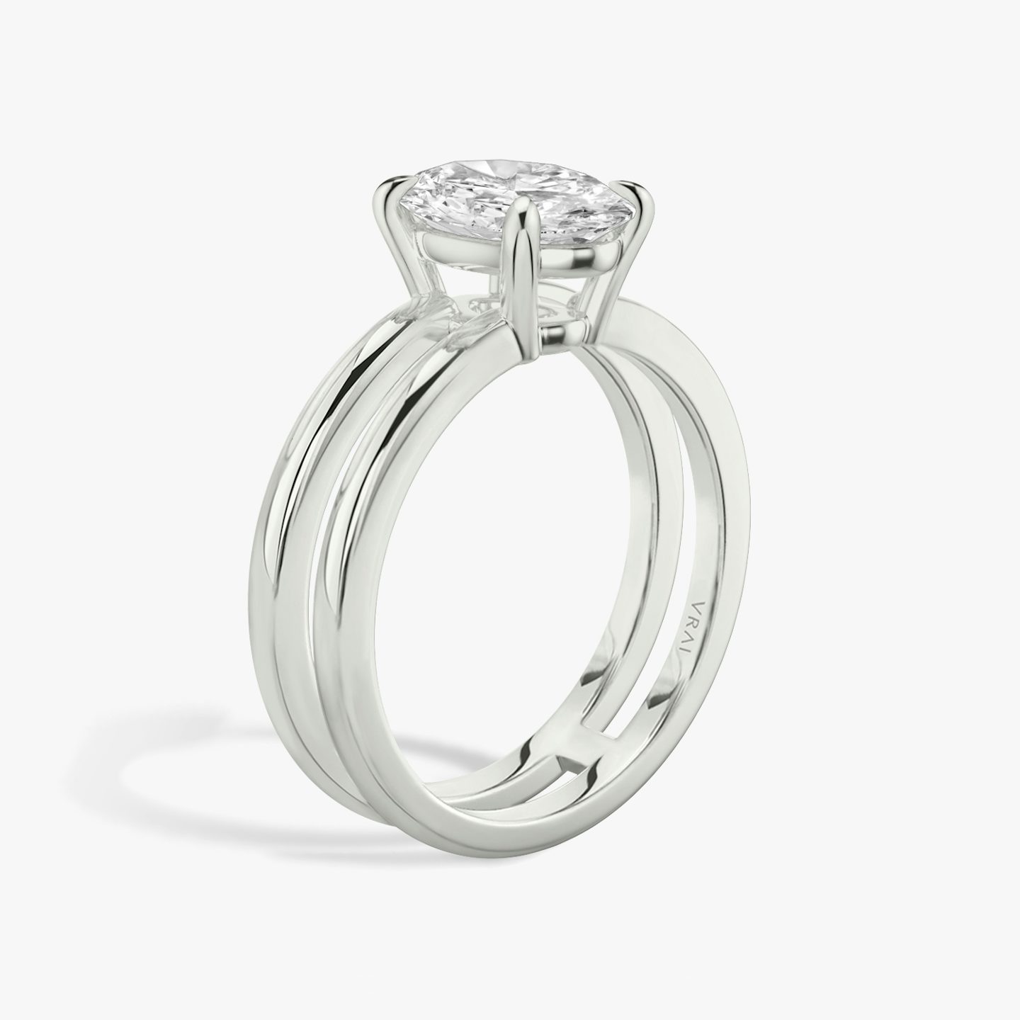 The Double Band | Oval | 18k | White Gold | bandAccent: Plain | diamondOrientation: vertical | caratWeight: other