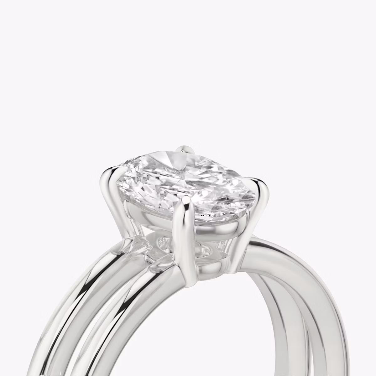 The Double Band | Oval | 18k | White Gold | bandAccent: Plain | diamondOrientation: vertical | caratWeight: other