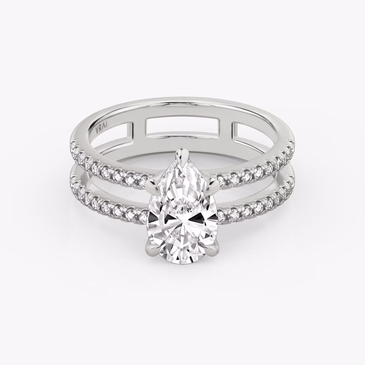 The Double Band | Pear | 18k | White Gold | bandAccent: Pavé | bandStoneShape: Round Brilliant | diamondOrientation: vertical | caratWeight: other
