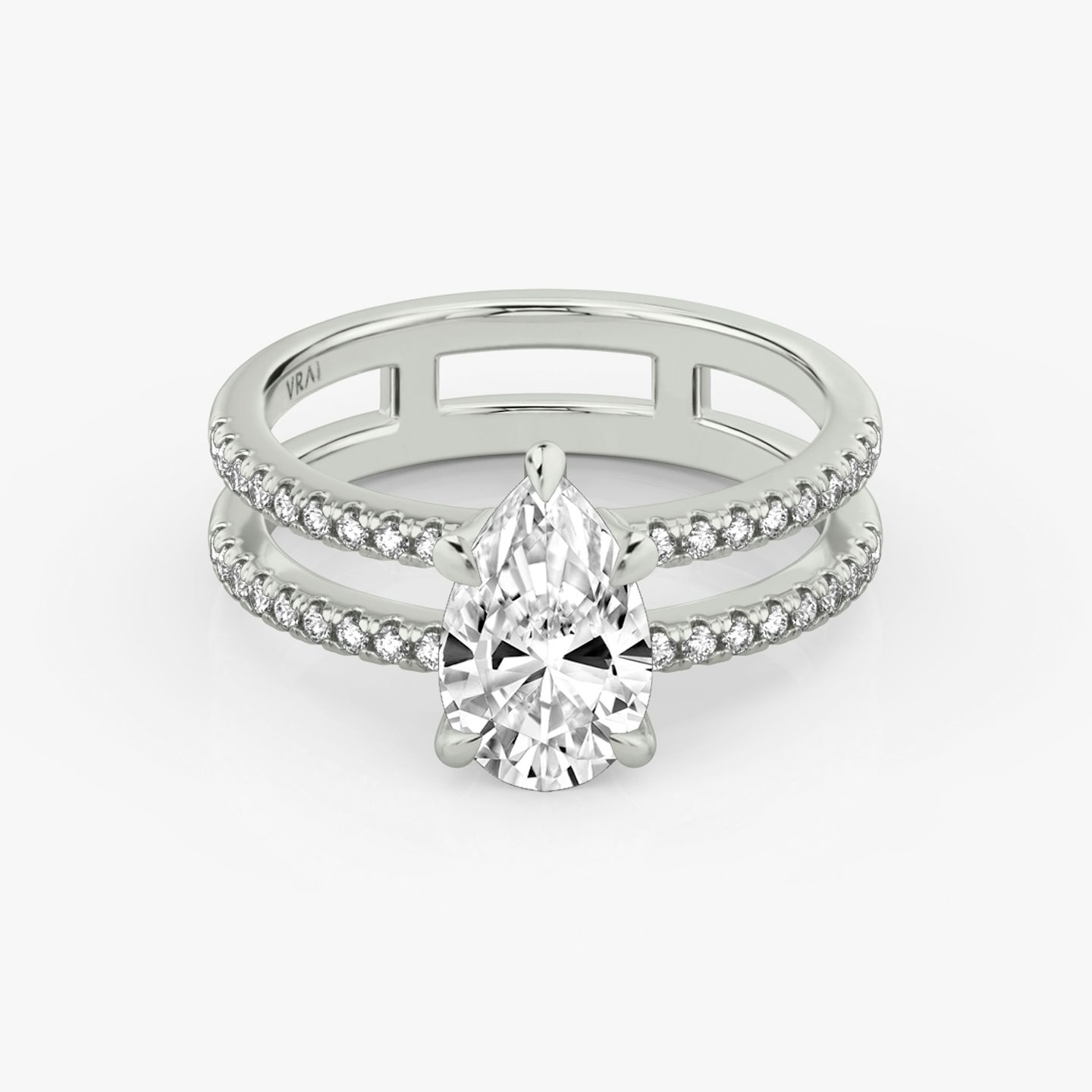 The Double Band | Pear | 18k | White Gold | bandAccent: Pavé | bandStoneShape: Round Brilliant | diamondOrientation: vertical | caratWeight: other