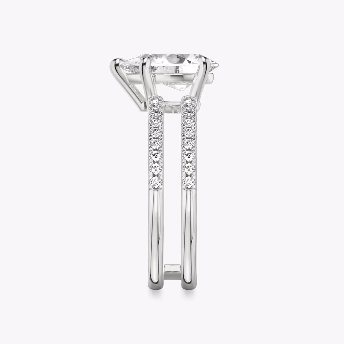 The Double Band | Pear | 18k | White Gold | bandAccent: Pavé | bandStoneShape: Round Brilliant | diamondOrientation: vertical | caratWeight: other