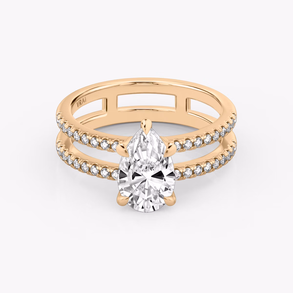 The Double Band | Pear | 14k | Rose Gold | bandAccent: Pavé | bandStoneShape: Round Brilliant | diamondOrientation: vertical | caratWeight: other
