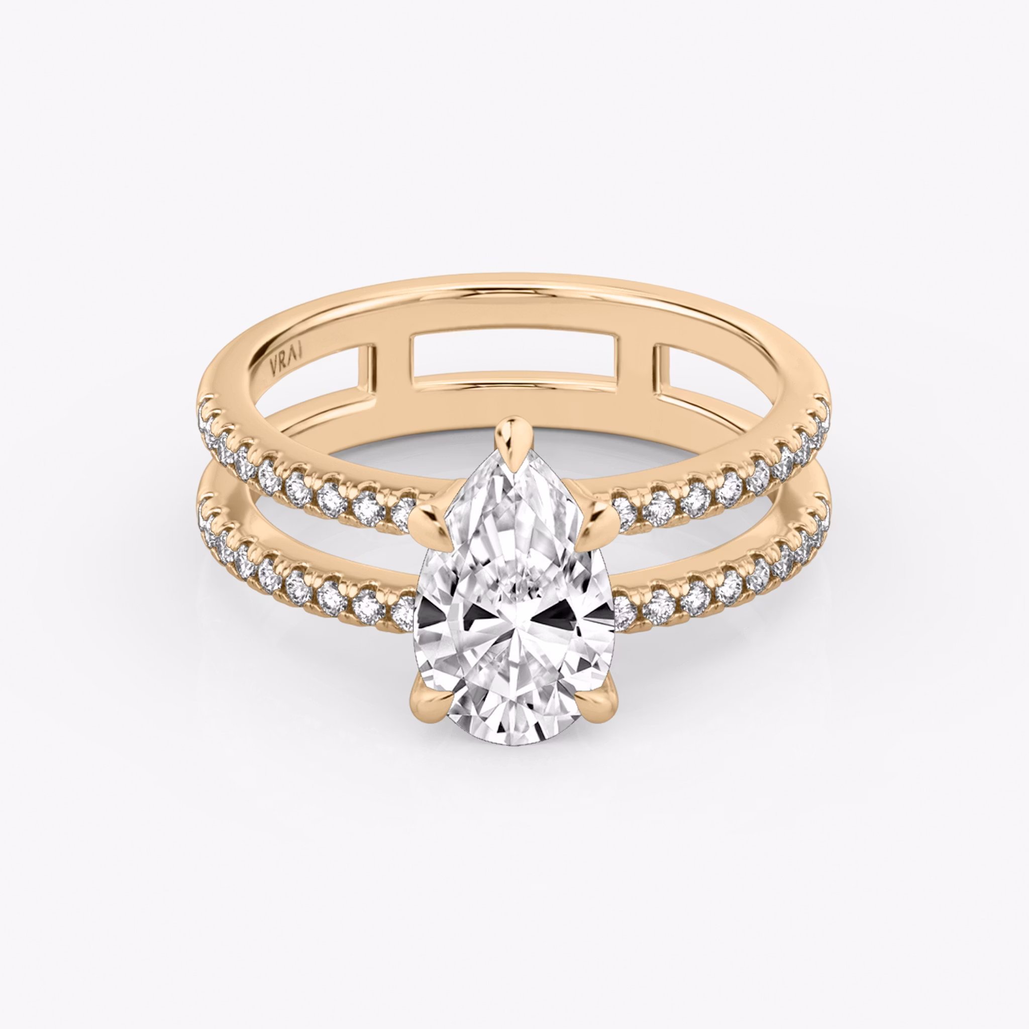 The Double Band | Pear | 14k | Rose Gold | bandAccent: Pavé | bandStoneShape: Round Brilliant | diamondOrientation: vertical | caratWeight: other