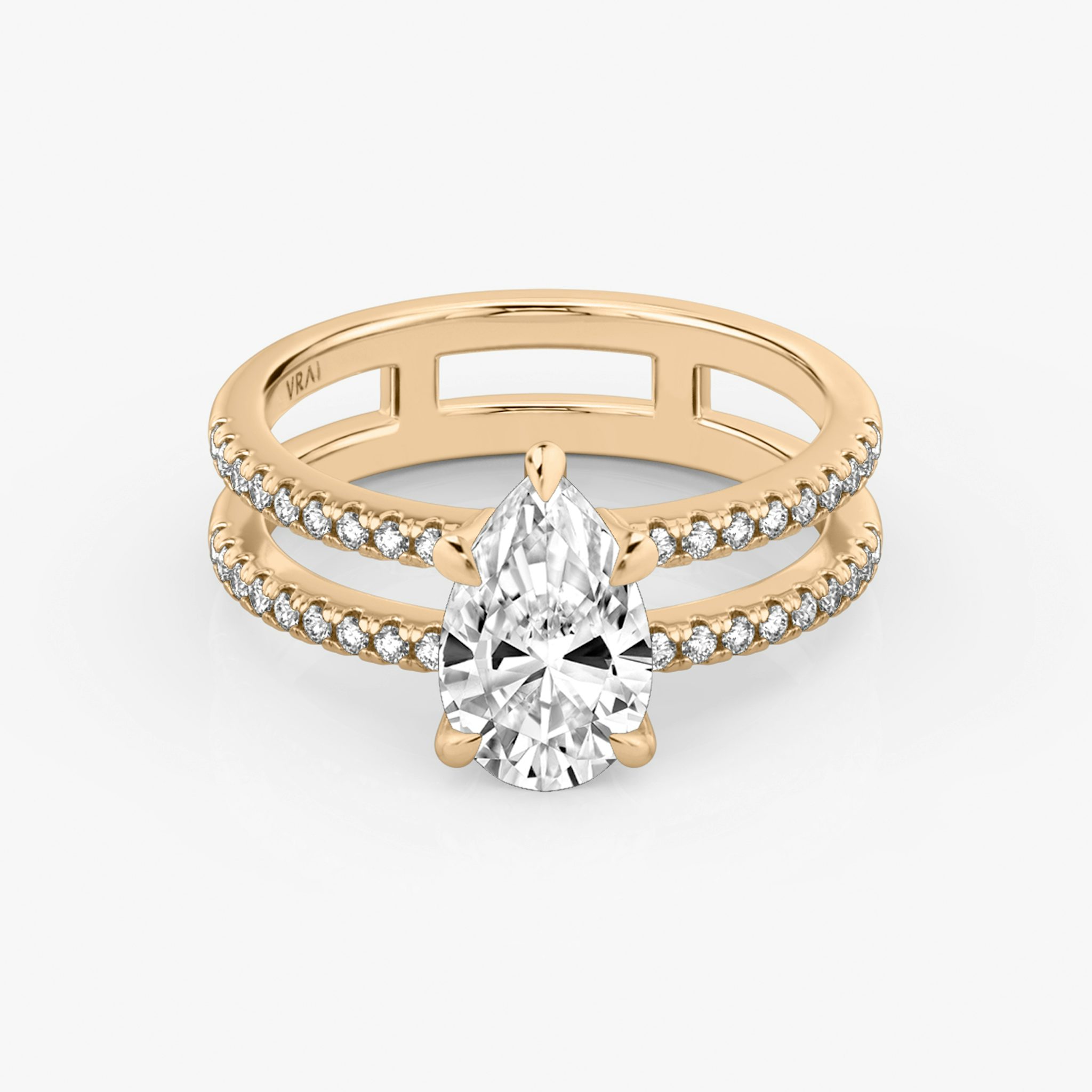 The Double Band | Pear | 14k | Rose Gold | bandAccent: Pavé | bandStoneShape: Round Brilliant | diamondOrientation: vertical | caratWeight: other