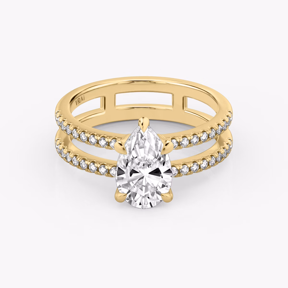 The Double Band | Pear | 18k | Yellow Gold | bandAccent: Pavé | bandStoneShape: Round Brilliant | diamondOrientation: vertical | caratWeight: other