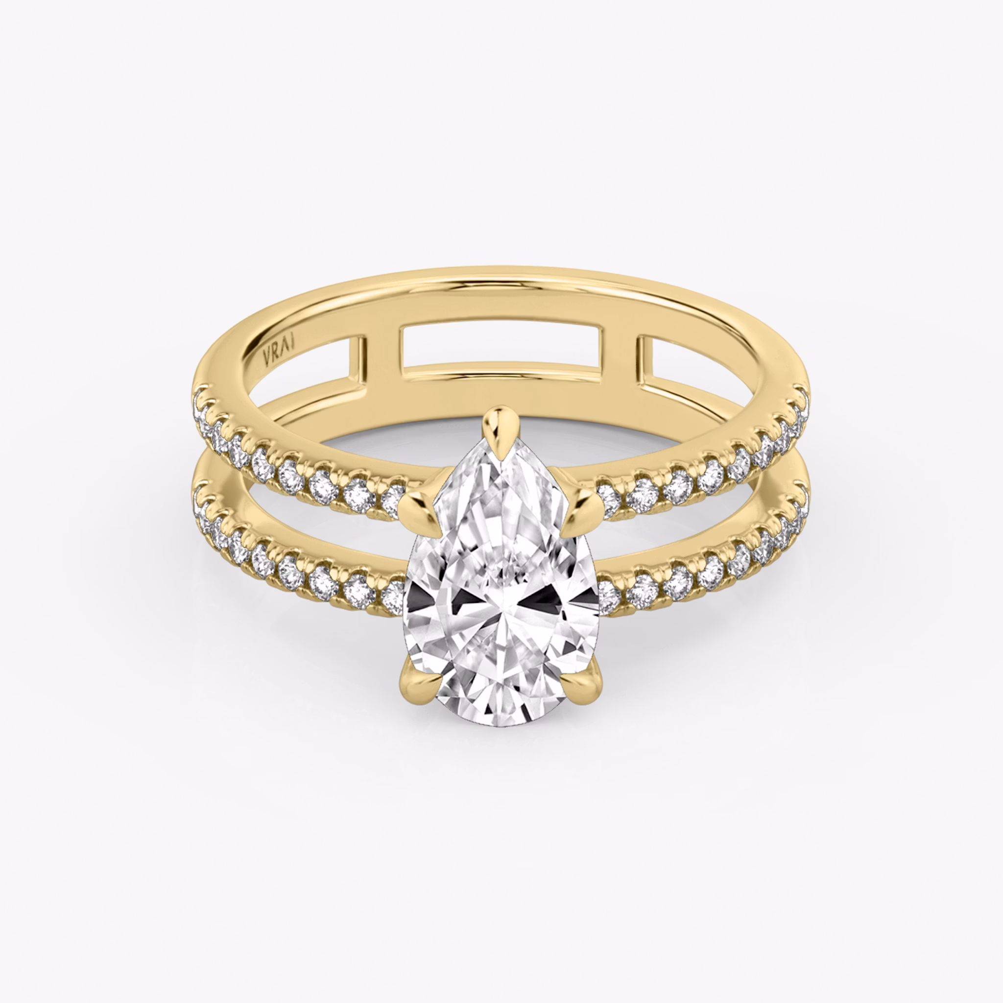 The Double Band | Pear | 18k | Yellow Gold | bandAccent: Pavé | bandStoneShape: Round Brilliant | diamondOrientation: vertical | caratWeight: other