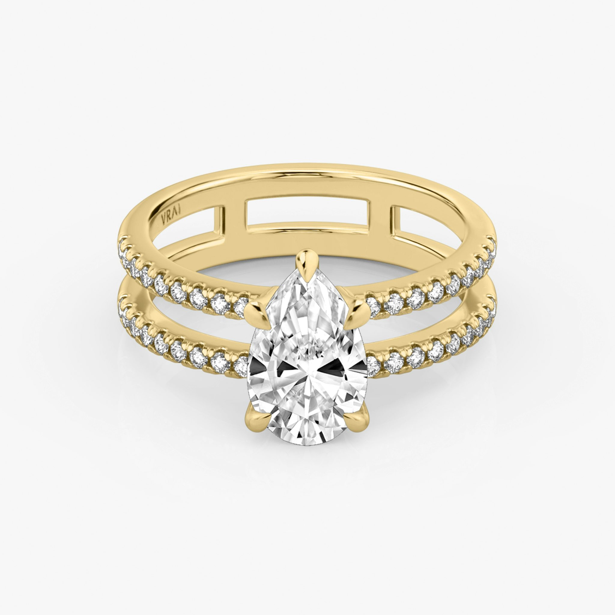 The Double Band | Pear | 18k | Yellow Gold | bandAccent: Pavé | bandStoneShape: Round Brilliant | diamondOrientation: vertical | caratWeight: other
