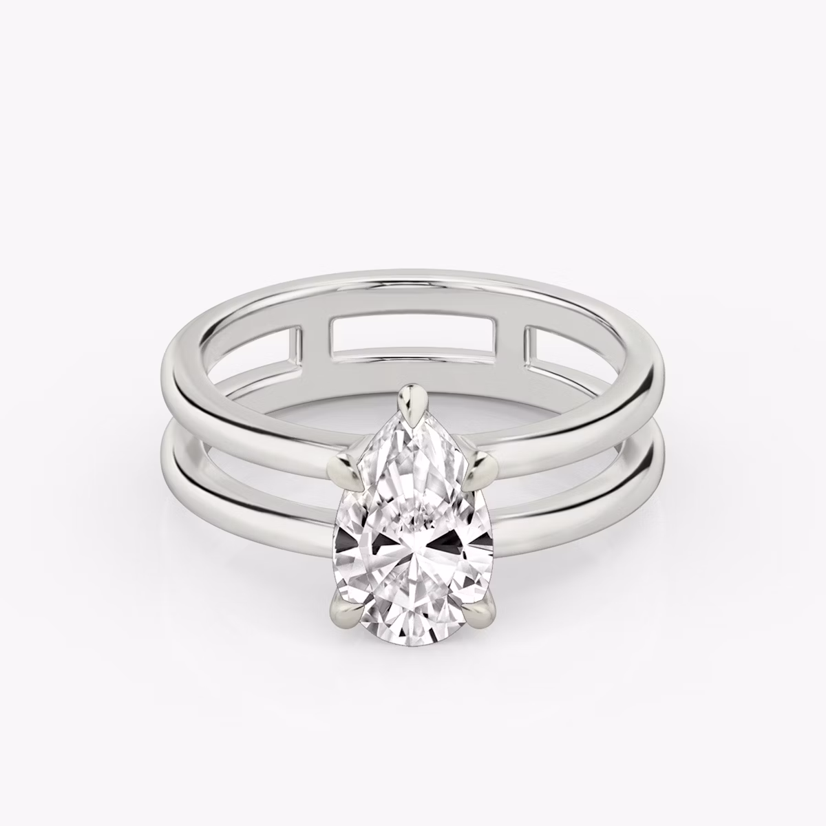 The Double Band | Pear | 18k | White Gold | bandAccent: Plain | diamondOrientation: vertical | caratWeight: other