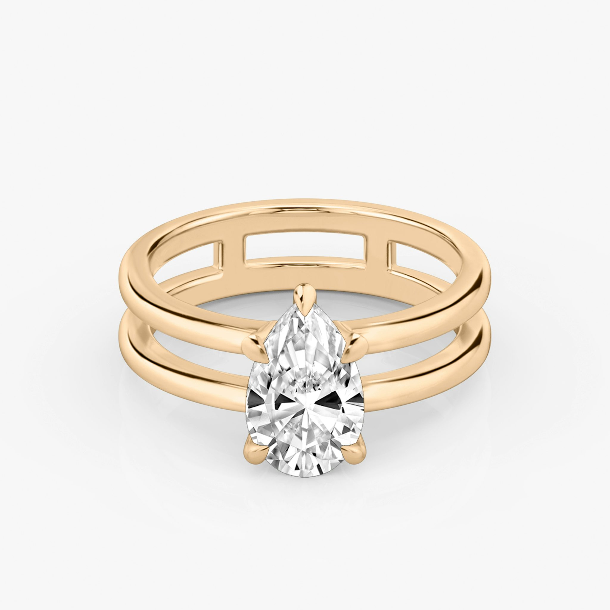 The Double Band | Pear | 14k | Rose Gold | bandAccent: Plain | diamondOrientation: vertical | caratWeight: other