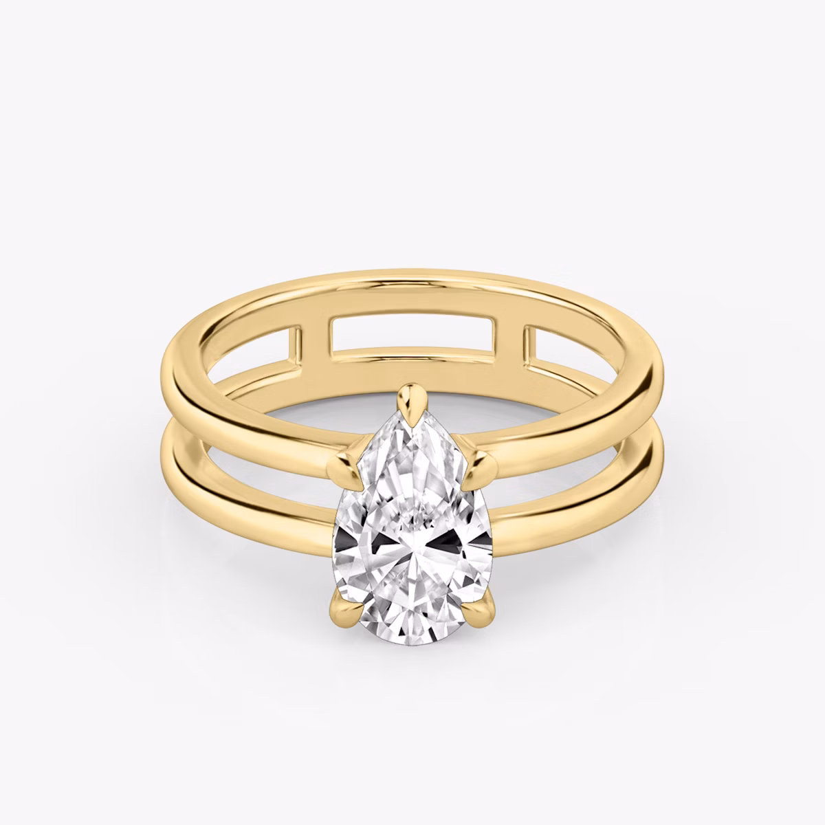 The Double Band | Pear | 18k | Yellow Gold | bandAccent: Plain | diamondOrientation: vertical | caratWeight: other