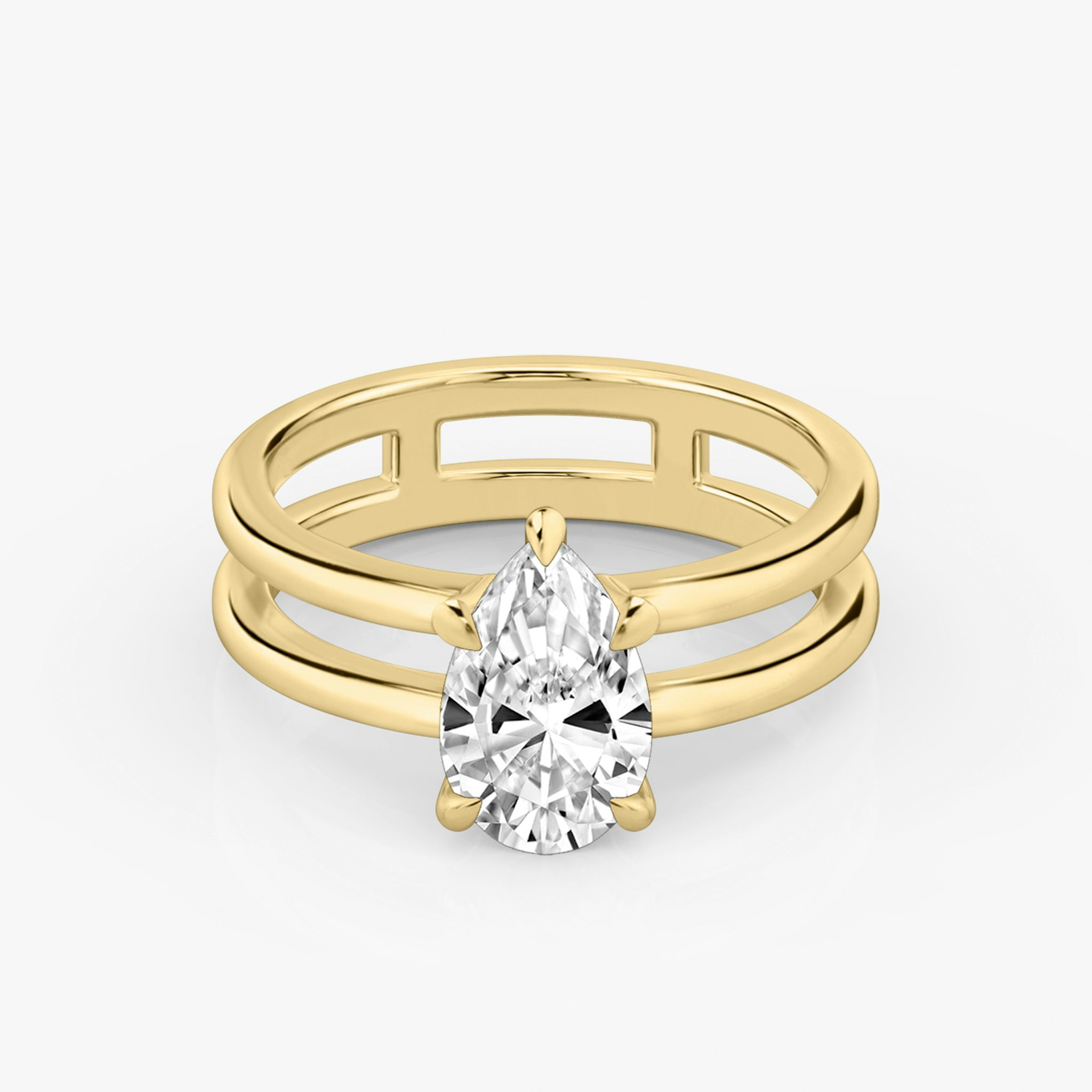 The Double Band | Pear | 18k | Yellow Gold | bandAccent: Plain | diamondOrientation: vertical | caratWeight: other