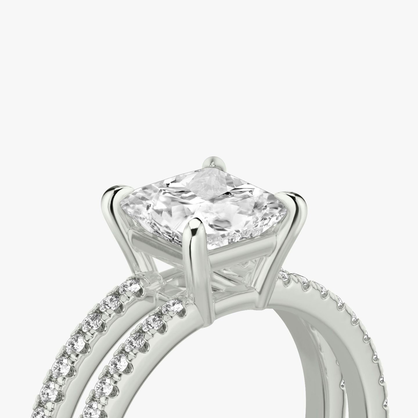 The Double Band | Princess | Platinum | bandAccent: Pavé | bandStoneShape: Round Brilliant | diamondOrientation: vertical | caratWeight: other