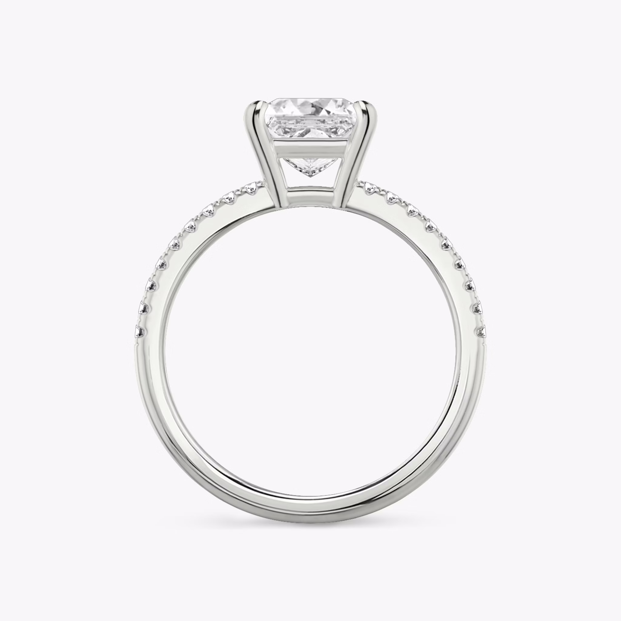 The Double Band | Princess | Platinum | bandAccent: Pavé | bandStoneShape: Round Brilliant | diamondOrientation: vertical | caratWeight: other