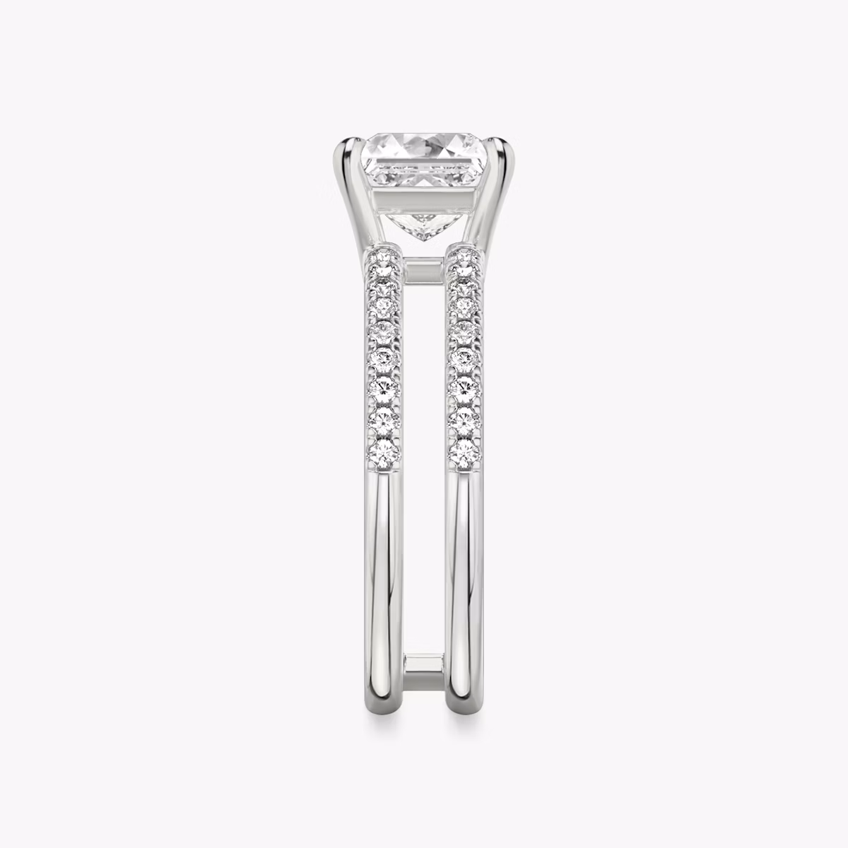 The Double Band | Princess | Platinum | bandAccent: Pavé | bandStoneShape: Round Brilliant | diamondOrientation: vertical | caratWeight: other