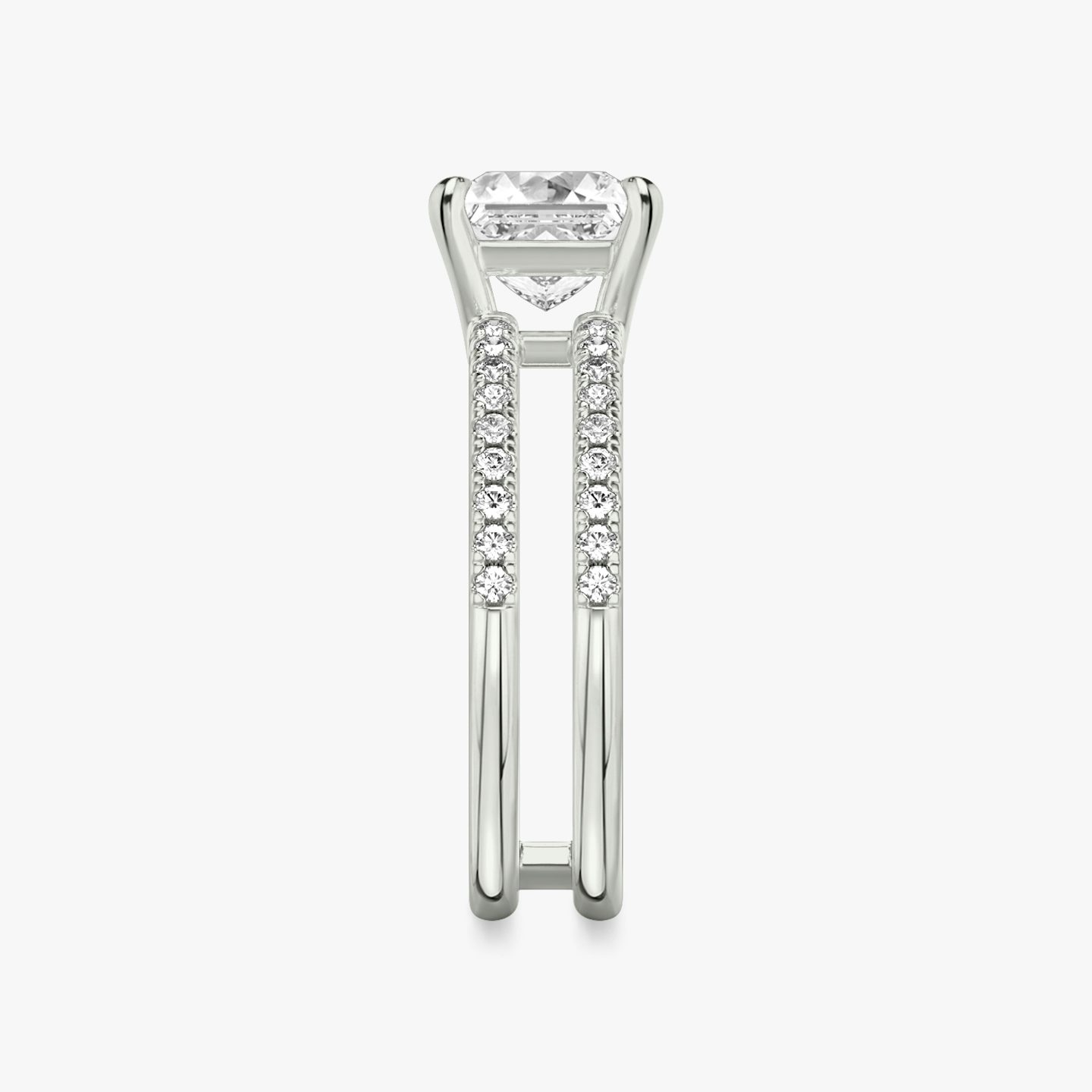 The Double Band | Princess | Platinum | bandAccent: Pavé | bandStoneShape: Round Brilliant | diamondOrientation: vertical | caratWeight: other