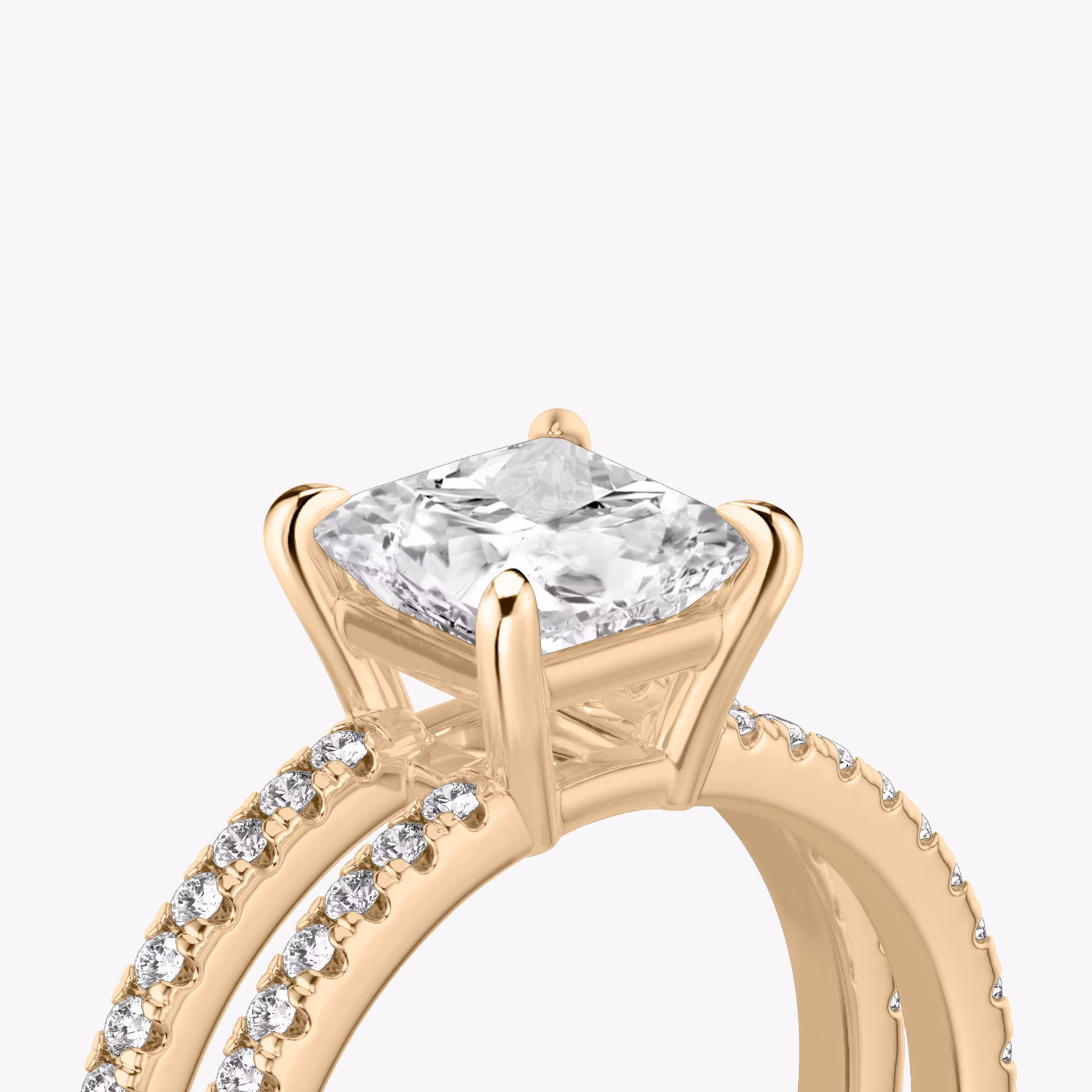 The Double Band | Princess | 14k | Rose Gold | bandAccent: Pavé | bandStoneShape: Round Brilliant | diamondOrientation: vertical | caratWeight: other
