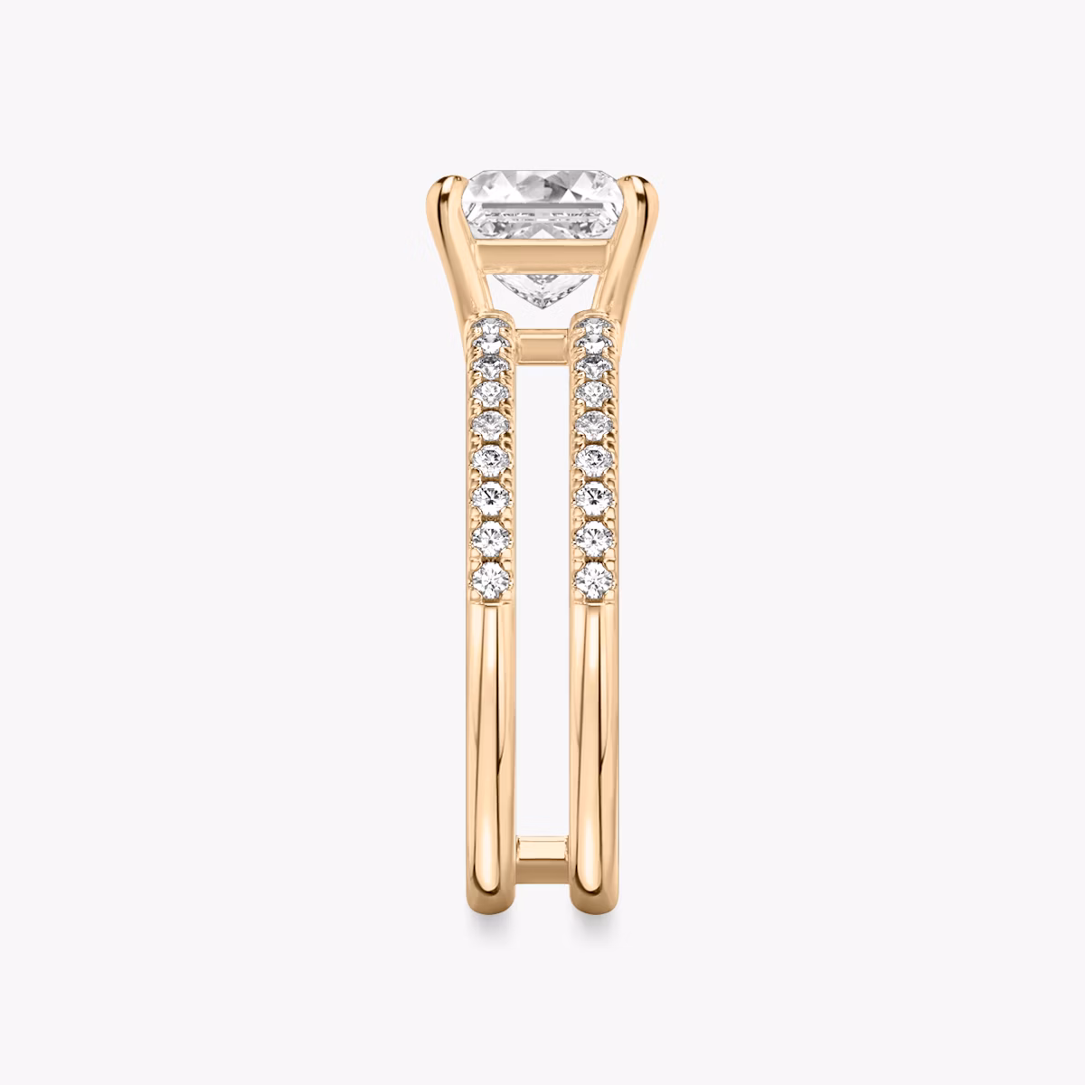 The Double Band | Princess | 14k | Rose Gold | bandAccent: Pavé | bandStoneShape: Round Brilliant | diamondOrientation: vertical | caratWeight: other