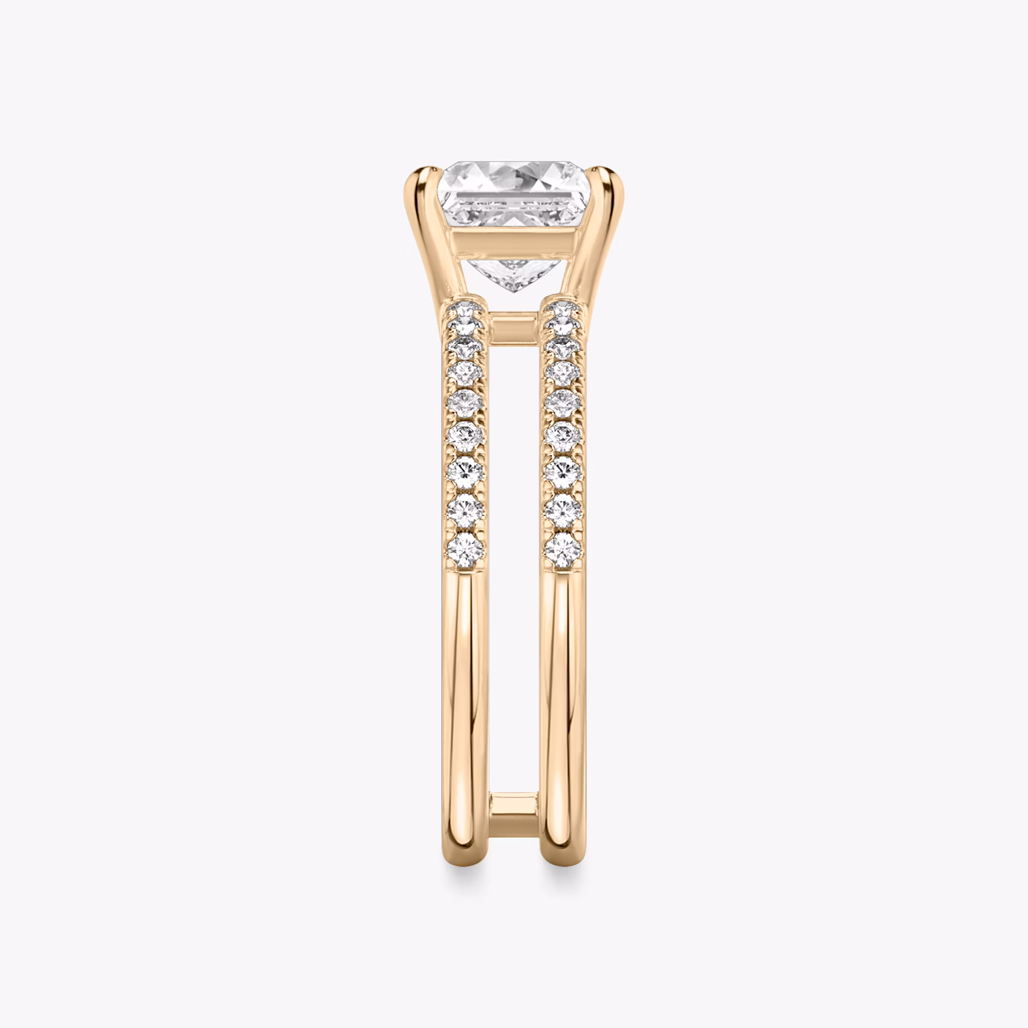 The Double Band | Princess | 14k | Rose Gold | bandAccent: Pavé | bandStoneShape: Round Brilliant | diamondOrientation: vertical | caratWeight: other