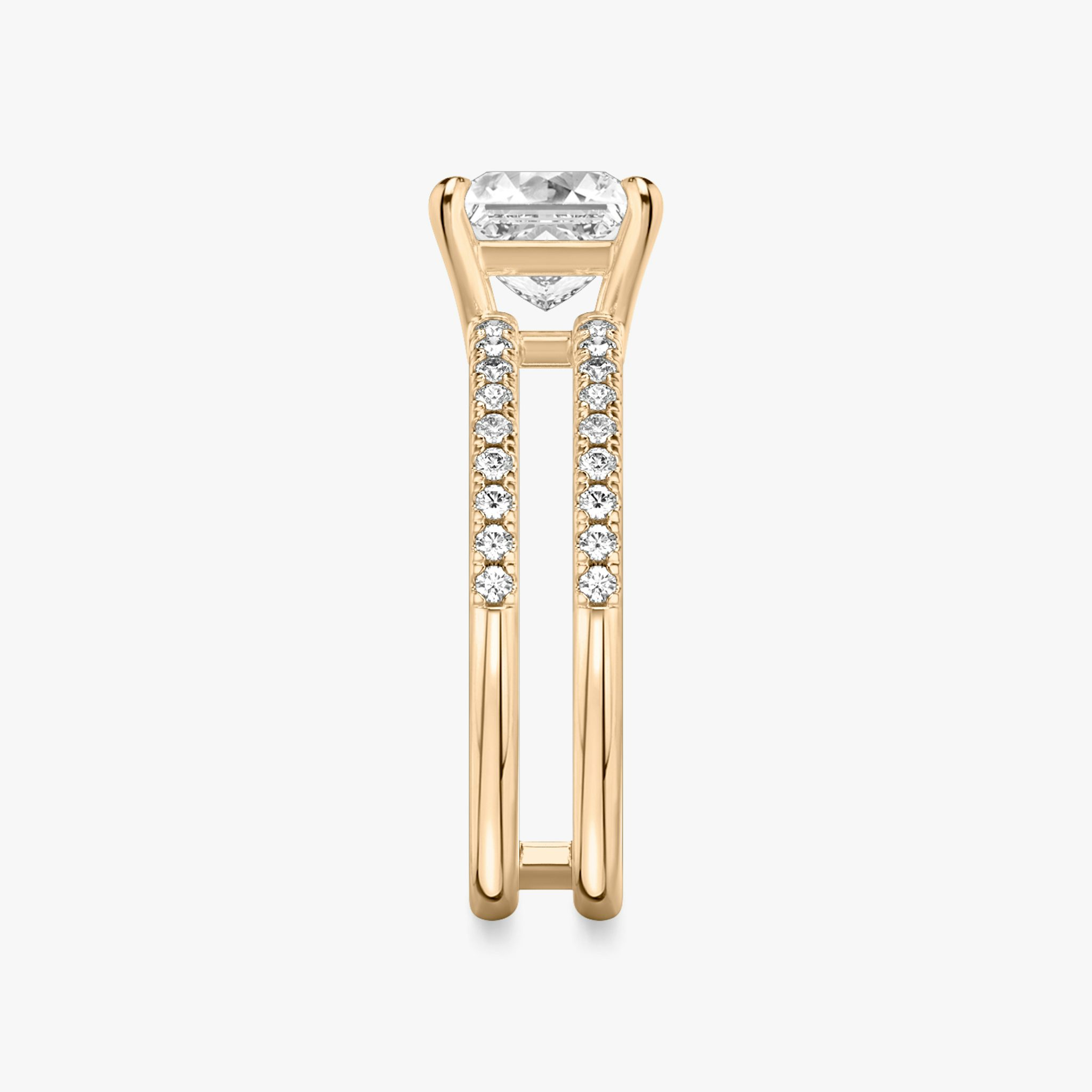 The Double Band | Princess | 14k | Rose Gold | bandAccent: Pavé | bandStoneShape: Round Brilliant | diamondOrientation: vertical | caratWeight: other